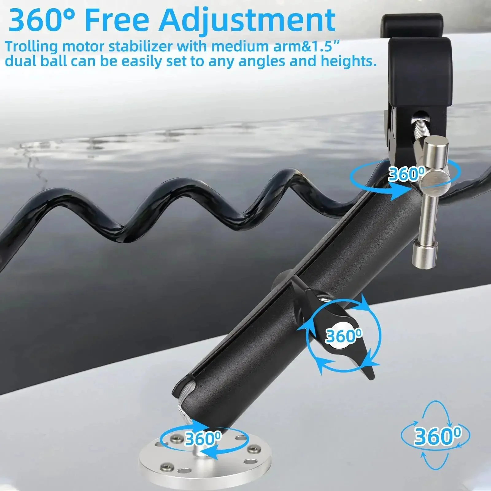 Heavy Duty Trolling Motor Stabilizer Mount For 2-Inch Bar Fits Terrova Riptide Terrova Ulterra PowerDrive Reduces Vibration And Bounce With Rock Solid Silicone Cap Clamp 360 Degree Adjustable For Steady Trailering - Image 5