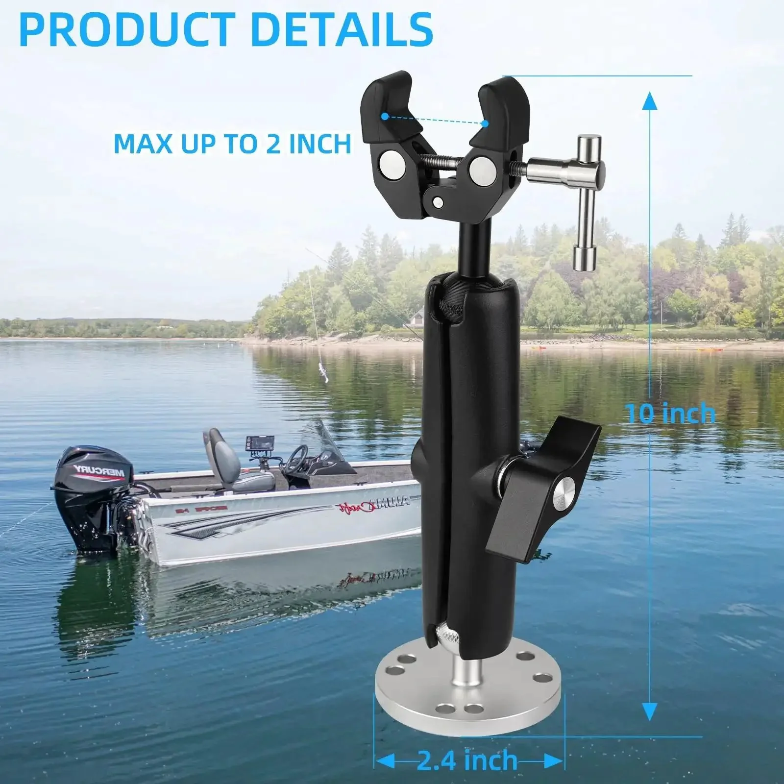 Heavy Duty Trolling Motor Stabilizer Mount For 2-Inch Bar Fits Terrova Riptide Terrova Ulterra PowerDrive Reduces Vibration And Bounce With Rock Solid Silicone Cap Clamp 360 Degree Adjustable For Steady Trailering - Image 6