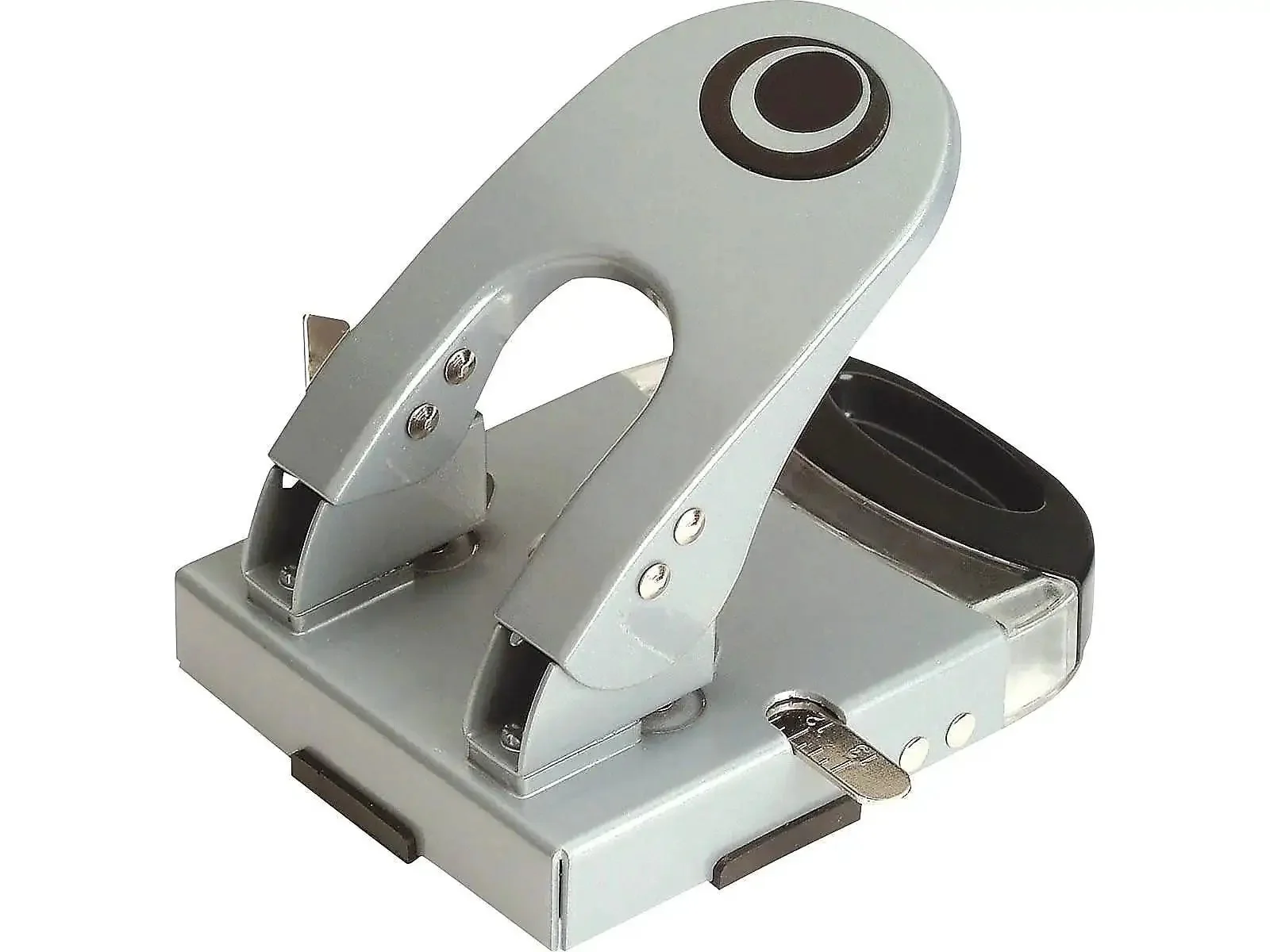 Heavy-Duty Two-Hole Punch With Chip Drawer, 50 Sheet Capacity, See-Through Window, Slide-Out Chip Bin For No-Muss Cleanup, Works With Standard Office Paper, Silver And Navy - Image 5