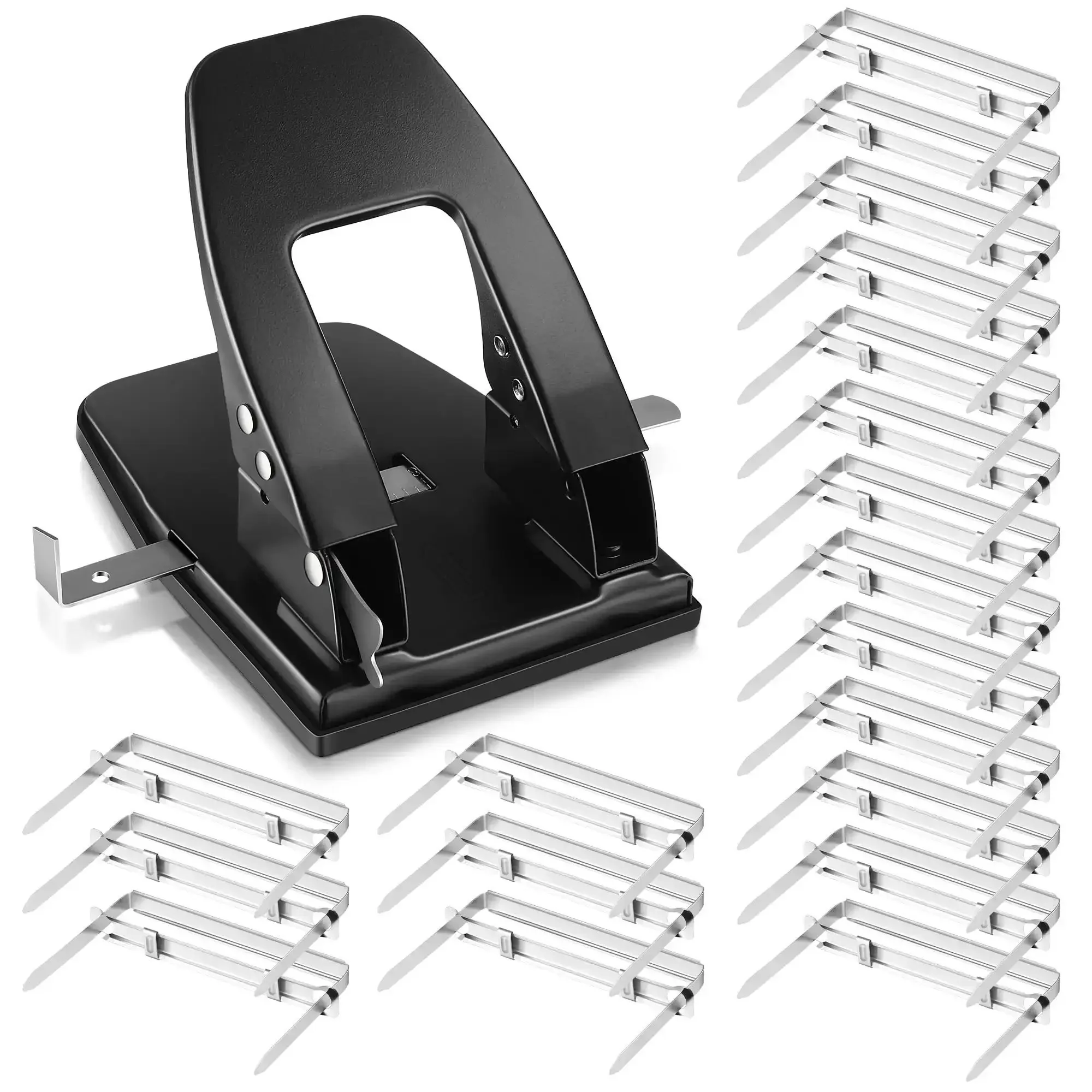 Heavy Duty Two Hole Punch Workhorse With 50 Prong Fasteners Padded Grip Handle 30 Sheet Capacity Paper Fastener Combo For File Folders Easy Punching Metal Prongs For Quick Document Filing