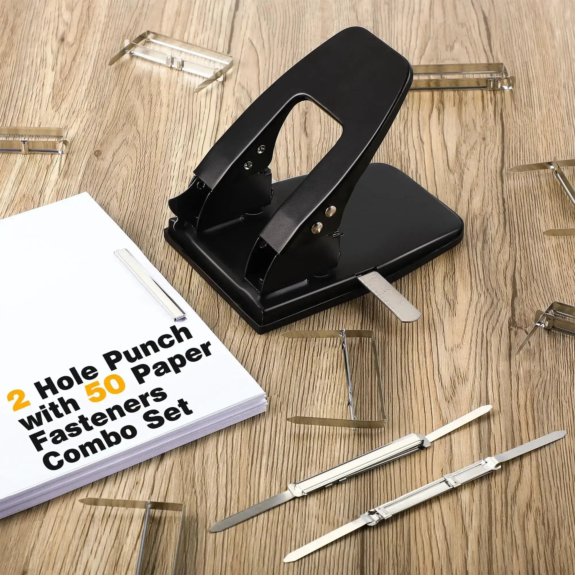 Heavy Duty Two Hole Punch Workhorse With 50 Prong Fasteners Padded Grip Handle 30 Sheet Capacity Paper Fastener Combo For File Folders Easy Punching Metal Prongs For Quick Document Filing - Image 7