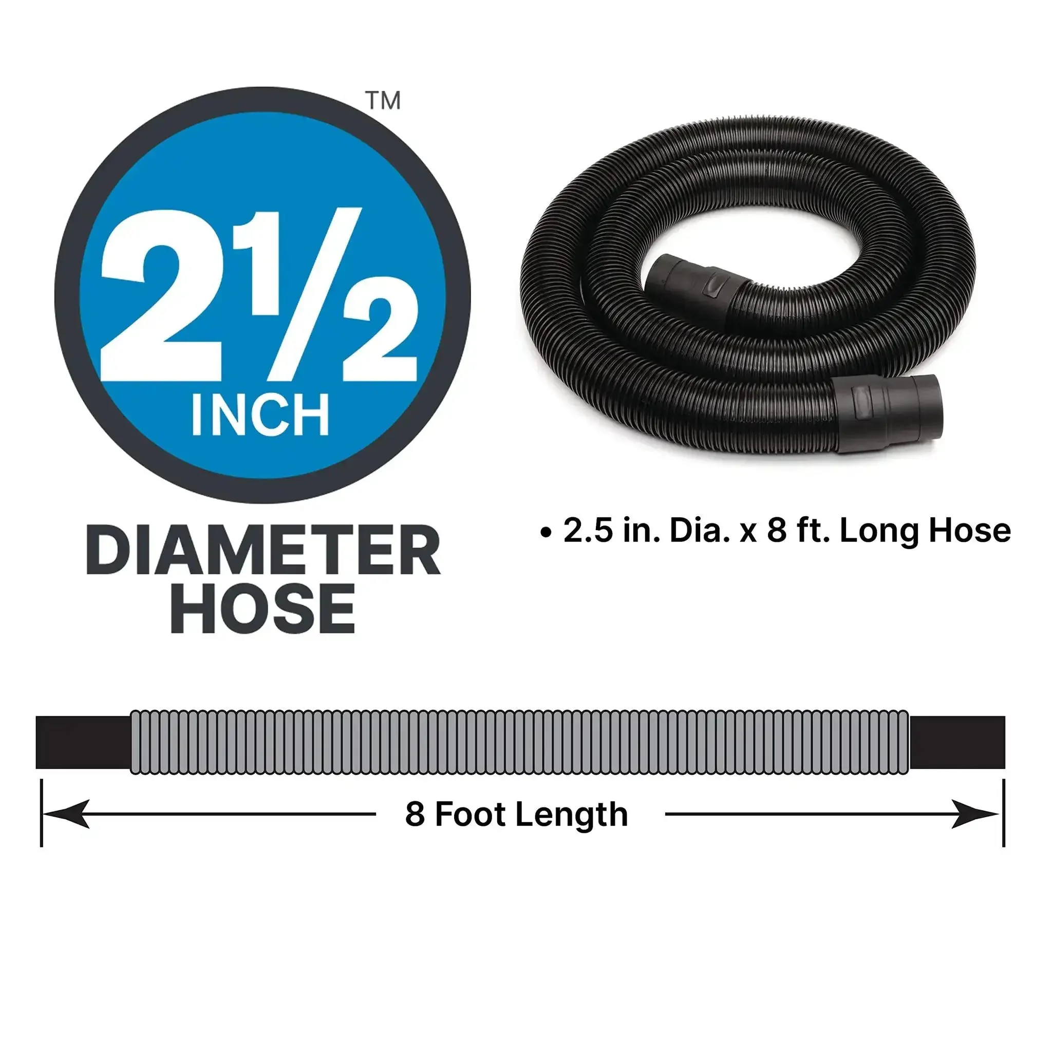 Heavy Duty Vacuum Hose 8 Feet Long By 2.5 Inch Diameter For Standard Or Locking Inlets No Fuss Quick Reach Flexible Vinyl Tube Prevents Clogging With Bulky Debris Tight Corners 1 Pack - Image 5