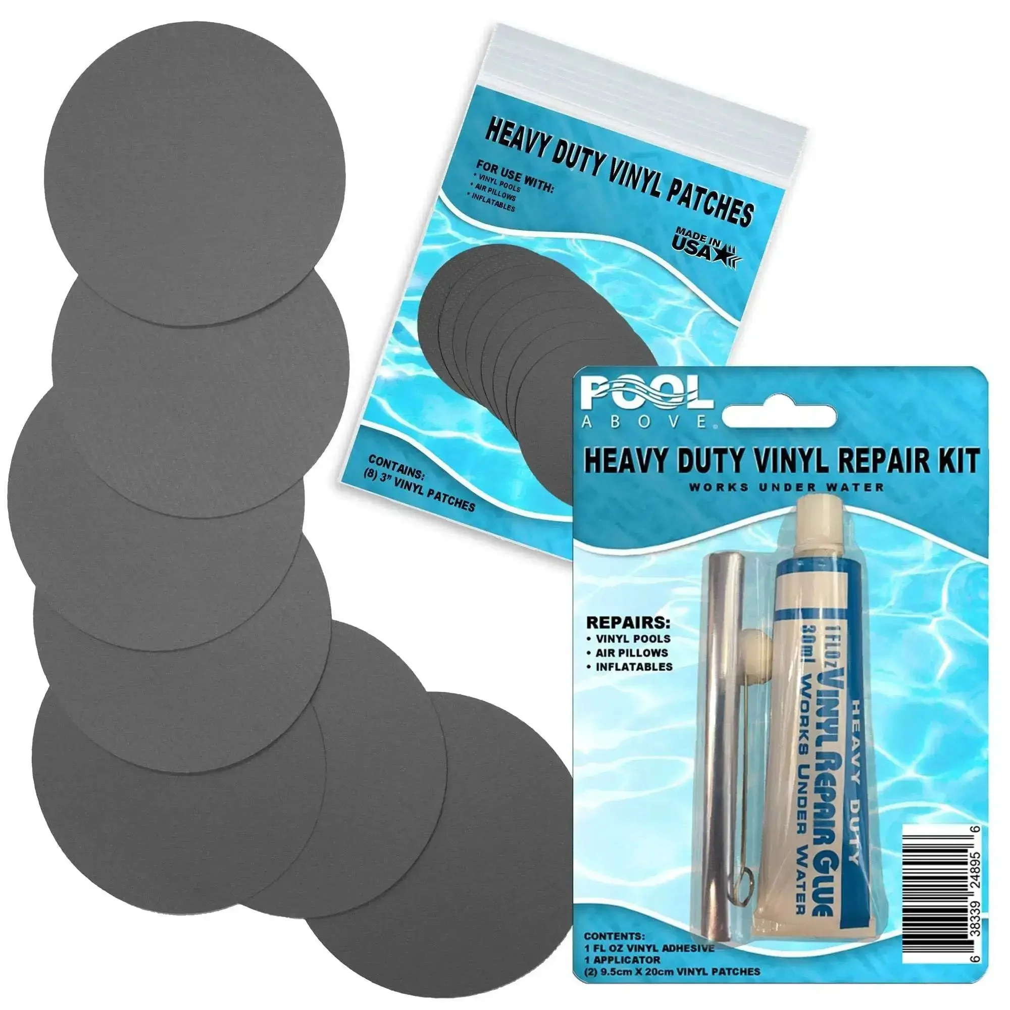 Heavy Duty Vinyl Patch Kit For Pools And Inflatables Eight 2 Inch Patches Waterproof 1100 Denier Polyester For Above Ground Pool Liners Boats Rafts Kayaks Air Beds And Inflatable Mattresses Charcoal