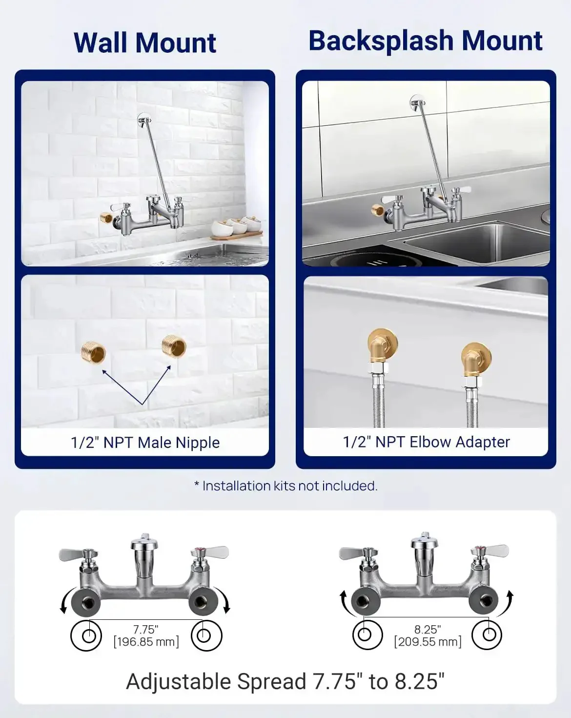Heavy Duty Wall Mount Mop Sink Faucet With Vacuum Breaker Eight Inch Center Three Quarter Inch Hose Thread Industrial Outdoor Laundry Spigot Hot And Cold Brass Casted Chrome Plated Commercial Grade Tough As Nails - Image 4
