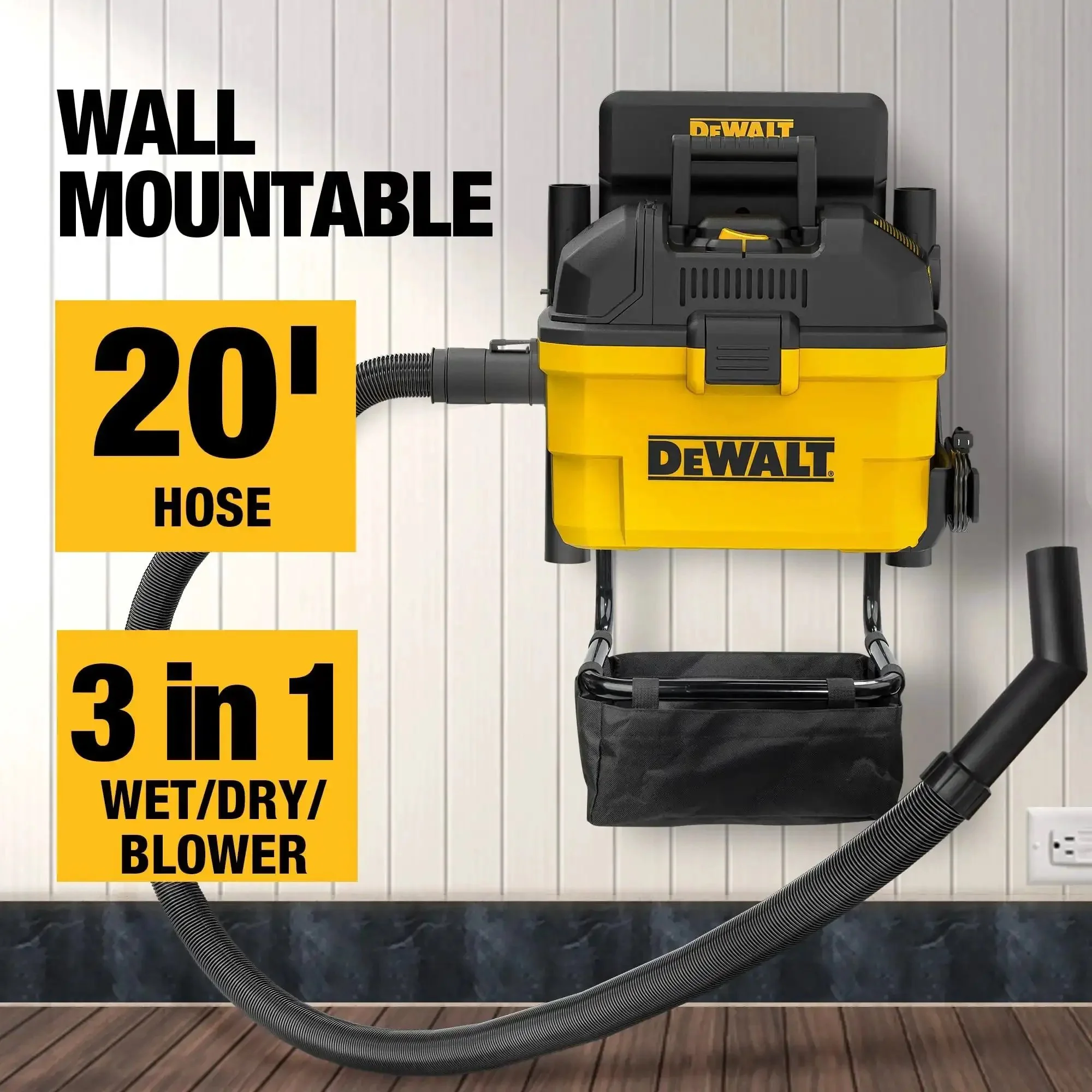 Heavy-Duty Wall-Mount Wet-Dry Vacuum For Garage And Shop, 6 Gallon Capacity, 5 Peak HP Motor, DXV06G Beast Mode Suction, Easy Install, Pro-Grade Cleanup For Messy Jobs - Image 8