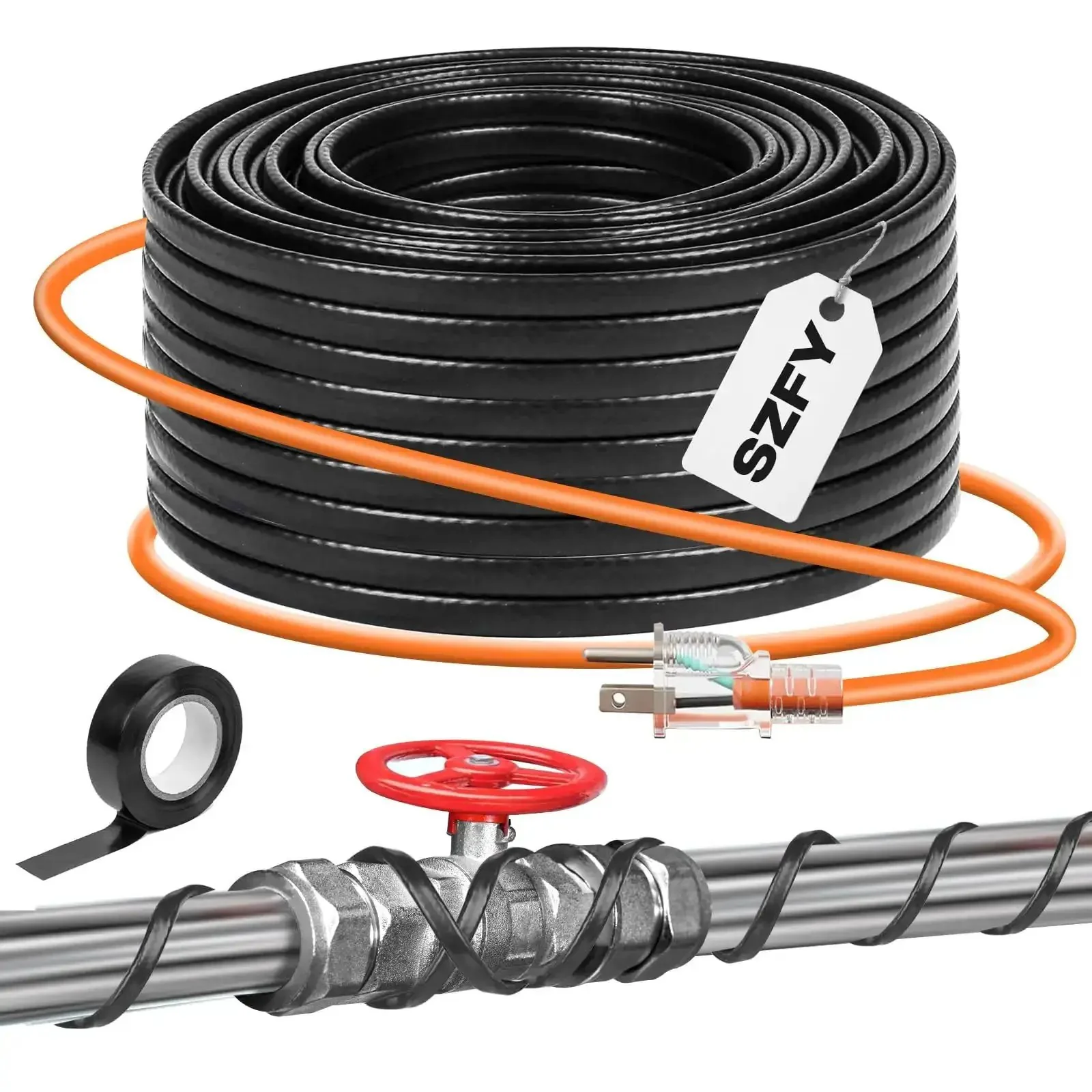 Heavy Duty Water Pipe Heat Tape for Freeze Protection, Roof and Gutter Deicing Cable, 3 to 200 Feet, -40F Ready Heating Wire, 120V 5W Per Foot, Great For Pipes Hoses Plumbing Fixtures Barns Farms Outdoor Winter Heating