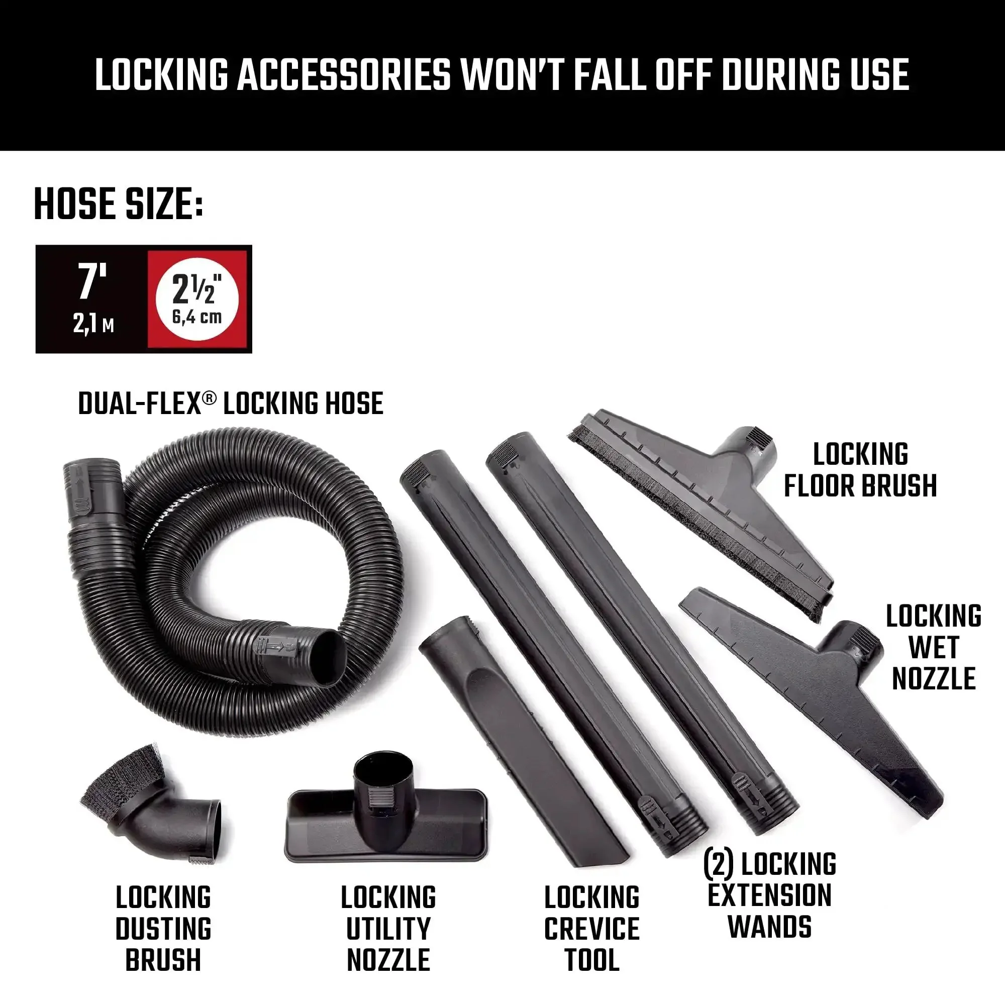 Heavy Duty Wet Dry Vac Pro Attachment Kit For Two And A Half Inch Hoses With Seven Foot Dual Flex Hose Industrial Grade Shop Vacuum Accessories For Big Cleanups And Tough Projects - Image 6