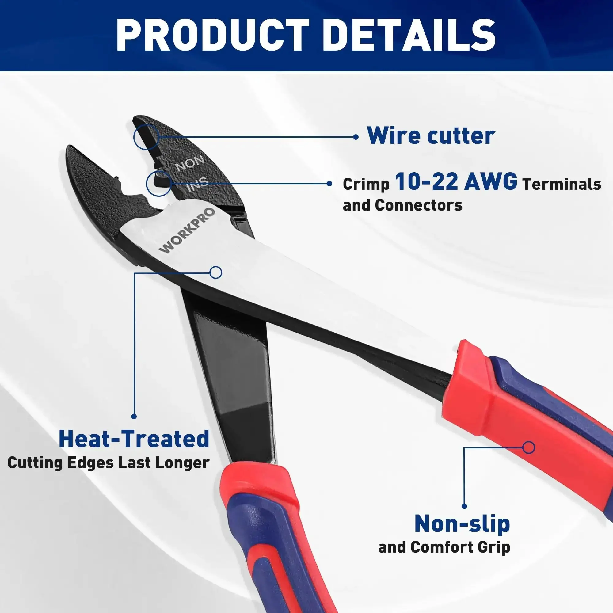 Heavy Duty Wire Cutter Crimper Tool For 10 To 22 AWG Terminals And Connectors Insulated And Non Insulated Built Tough For Pros And DIY Gripping Nose For Pulling Holding Twisting And Bending Wires - Image 7