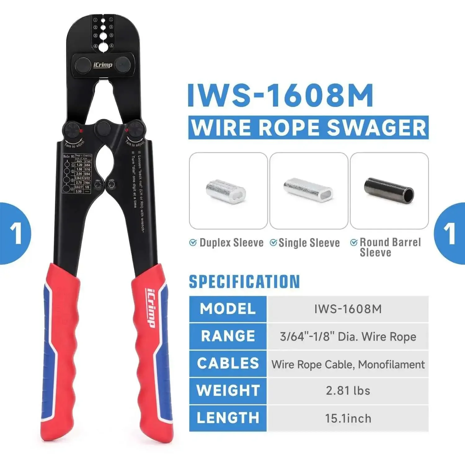 Heavy Duty Wire Rope Crimping Tool Kit With Swager And Cutter, Aluminum Loop Sleeves Set In Sizes 3/64 1/16 5/64 3/32 7/64 1/8 For Mono Fishing Line Cable Railings And Slings For DIYers And Pros - Image 8