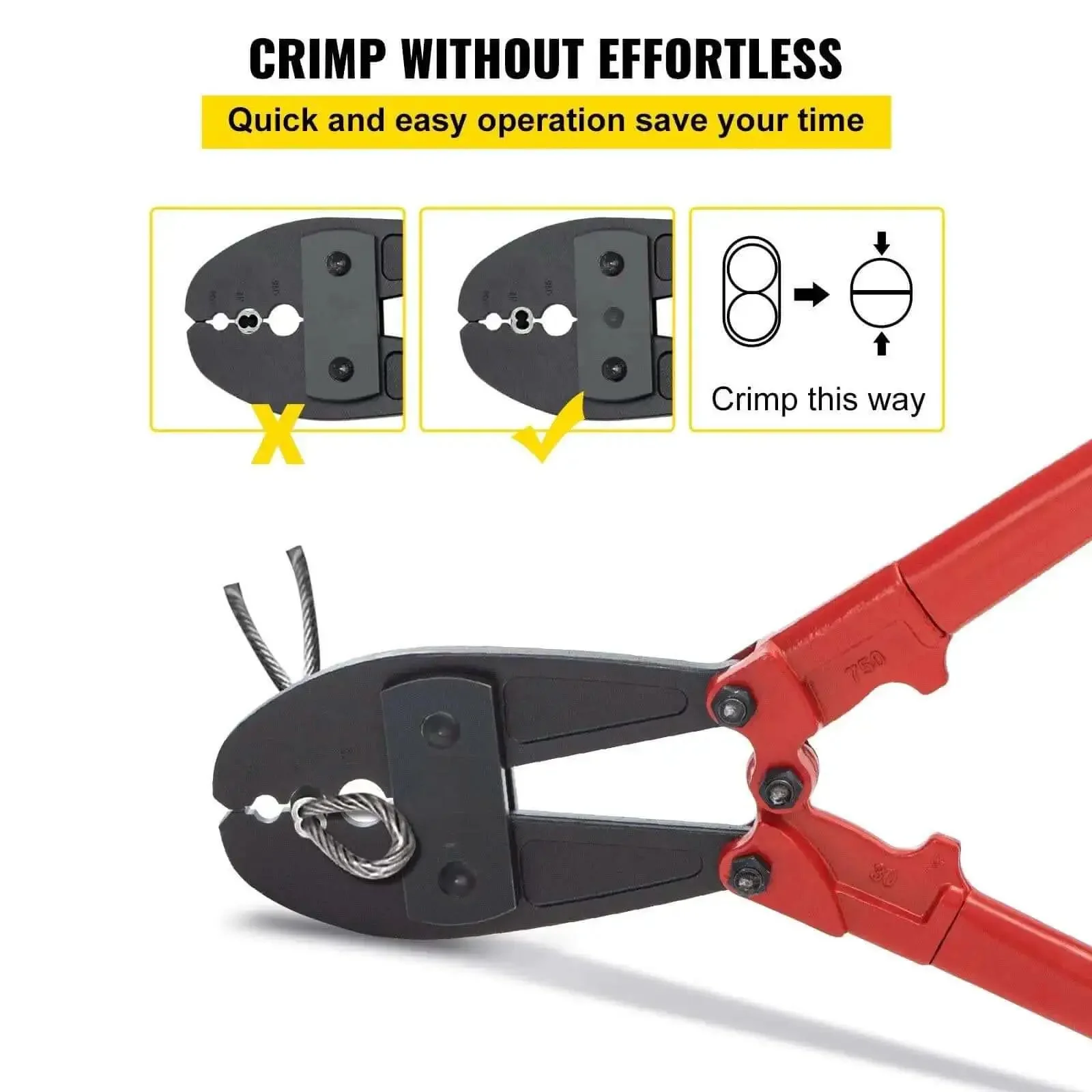 Heavy Duty Wire Rope Crimping Tool With 30 Inch Long Handle For Five Thirty Second Inch, One Quarter And Five Sixteenth Inch Sleeves, Swager Crimper For Copper And Aluminum Oval Sleeves And Stop Sleeves, Alloy Steel Construction - Image 4