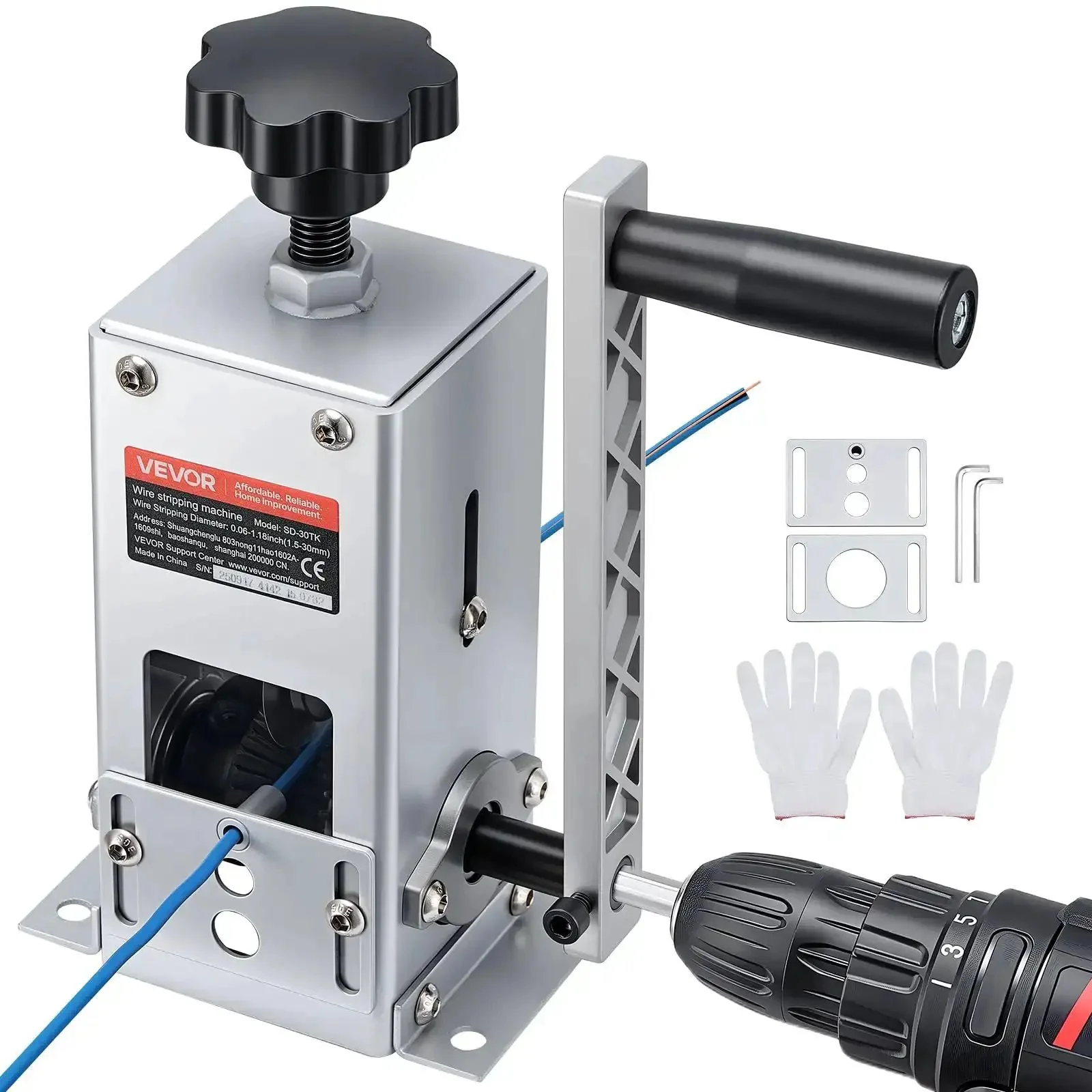 Heavy Duty Wire Stripper Machine With Hand Crank Or Drill Powered Modes, Strips Copper Cable From 0.06 To 1.18 Inches, Q235 Frame, Easy To Use For Scrap Copper Recycling, Ideal For DIY Garage And Small Workshop