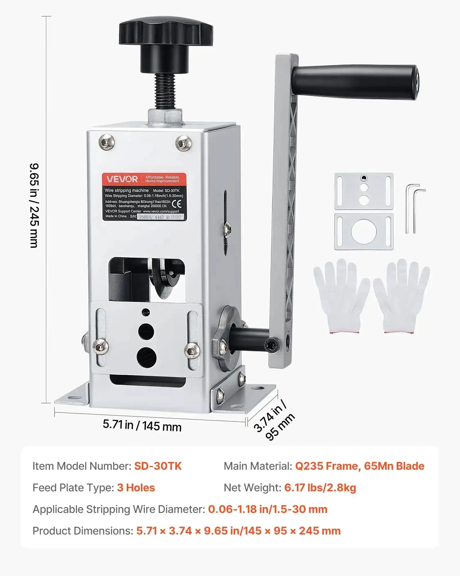 Heavy Duty Wire Stripper Machine With Hand Crank Or Drill Powered Modes, Strips Copper Cable From 0.06 To 1.18 Inches, Q235 Frame, Easy To Use For Scrap Copper Recycling, Ideal For DIY Garage And Small Workshop - Image 4