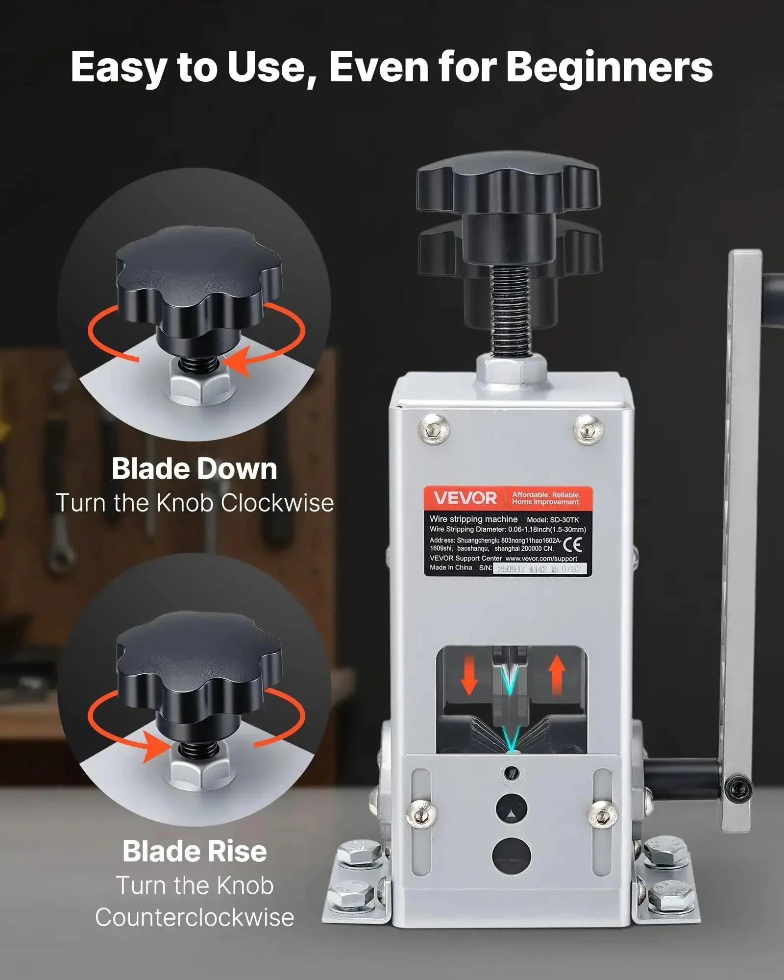 Heavy Duty Wire Stripper Machine With Hand Crank Or Drill Powered Modes, Strips Copper Cable From 0.06 To 1.18 Inches, Q235 Frame, Easy To Use For Scrap Copper Recycling, Ideal For DIY Garage And Small Workshop - Image 6