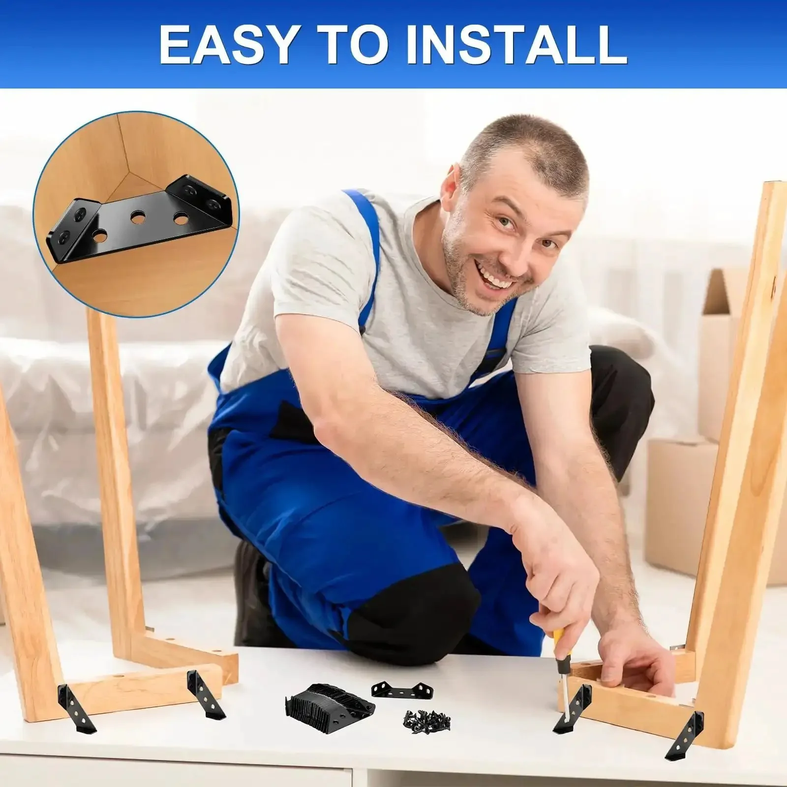 Heavy Duty Wood Corner Brackets With 150 Screws 25 Piece Set Beefy Black Metal Shelf Connectors For Wood Furniture Universal Size Sturdy Angle Braces For Secure Mounting And Long Lasting Shelves - Image 3