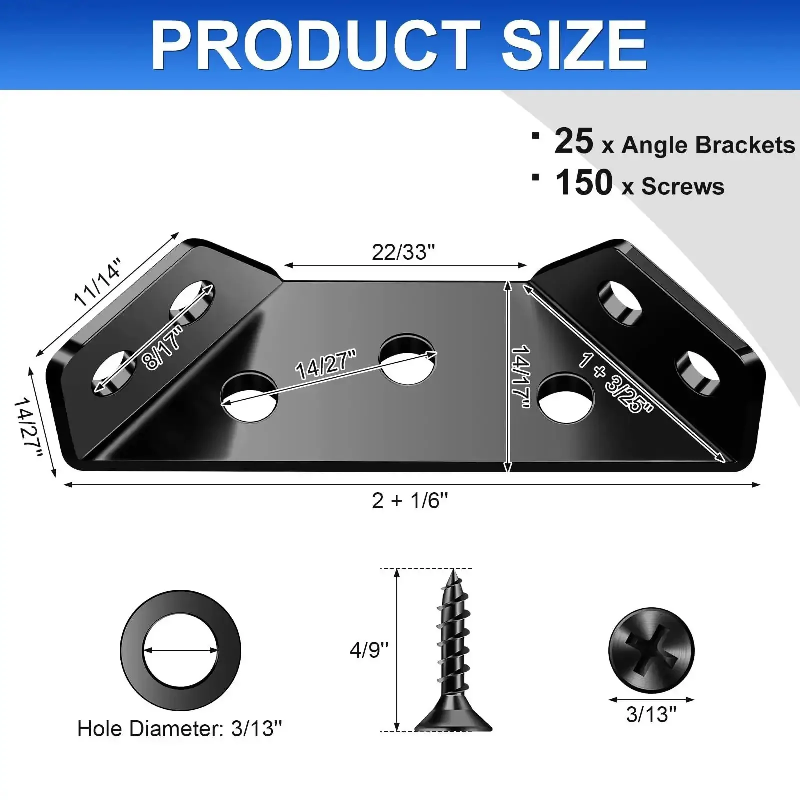 Heavy Duty Wood Corner Brackets With 150 Screws 25 Piece Set Beefy Black Metal Shelf Connectors For Wood Furniture Universal Size Sturdy Angle Braces For Secure Mounting And Long Lasting Shelves - Image 5