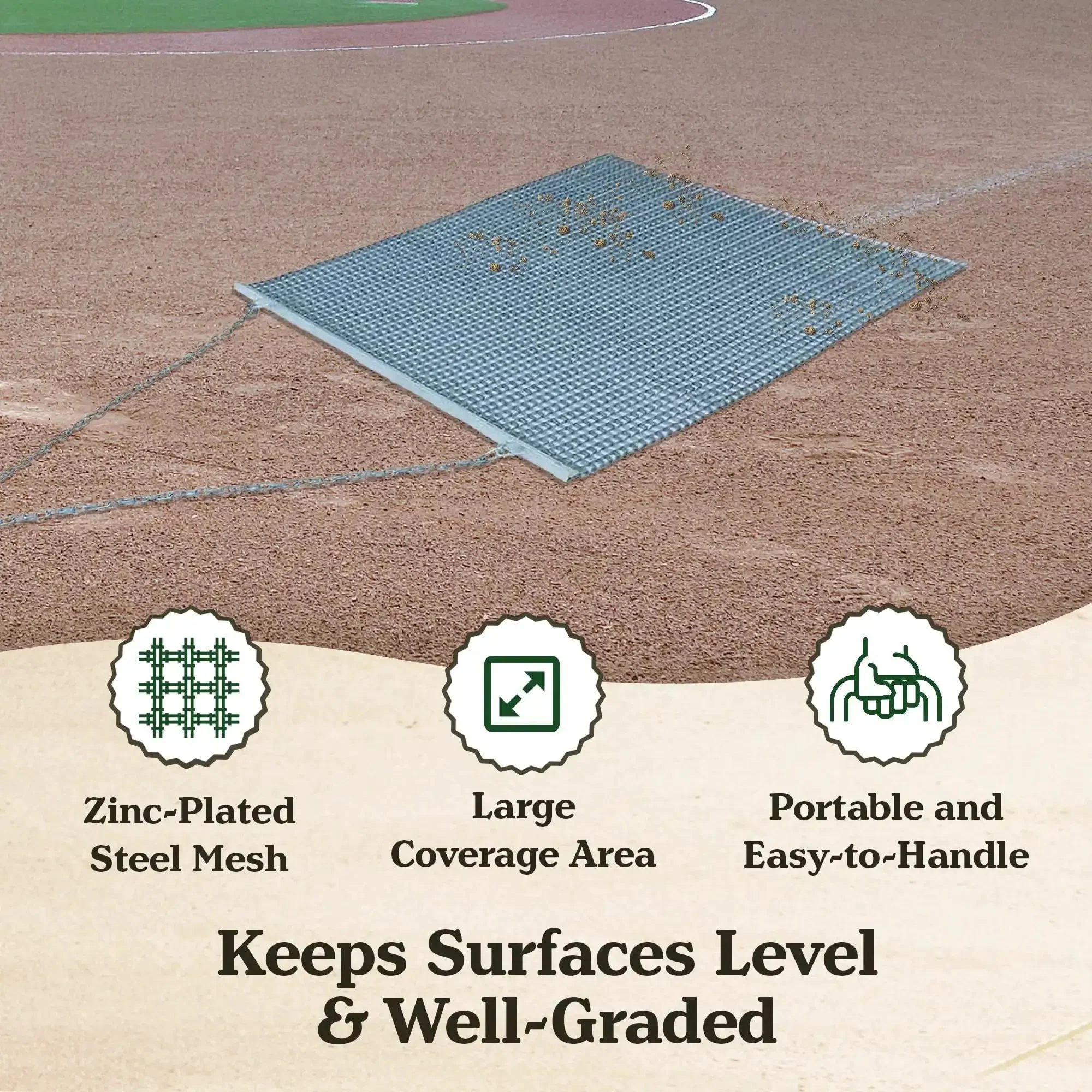 Heavy Duty Zinc And Steel Mesh Field Drag Mat For Surface Leveling With Tow Chain And Tow Ring, Rugged Yard Drag Harrow For Driveways, Yards, Baseball Fields, Parking Lots, And Vehicle Assisted Pulling - Image 5