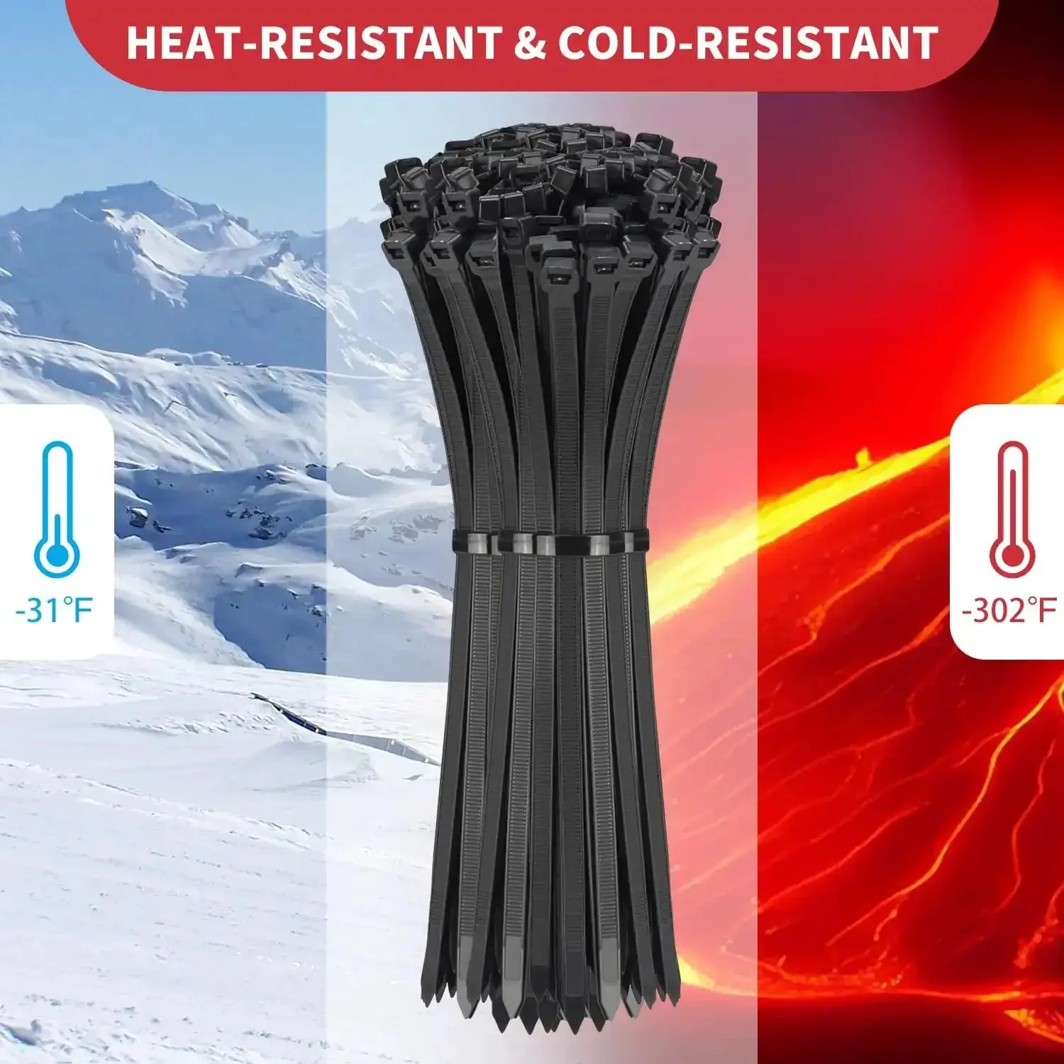 Heavy Duty Zip Ties 500 Pack Black Cable Ties In 8, 12, 14, 18 Inch Sizes, Ultra Strong 220 Lb Tensile Strength, Industrial Plastic Tie Wrap For Indoor Outdoor Cord Management And DIY Projects - Image 3