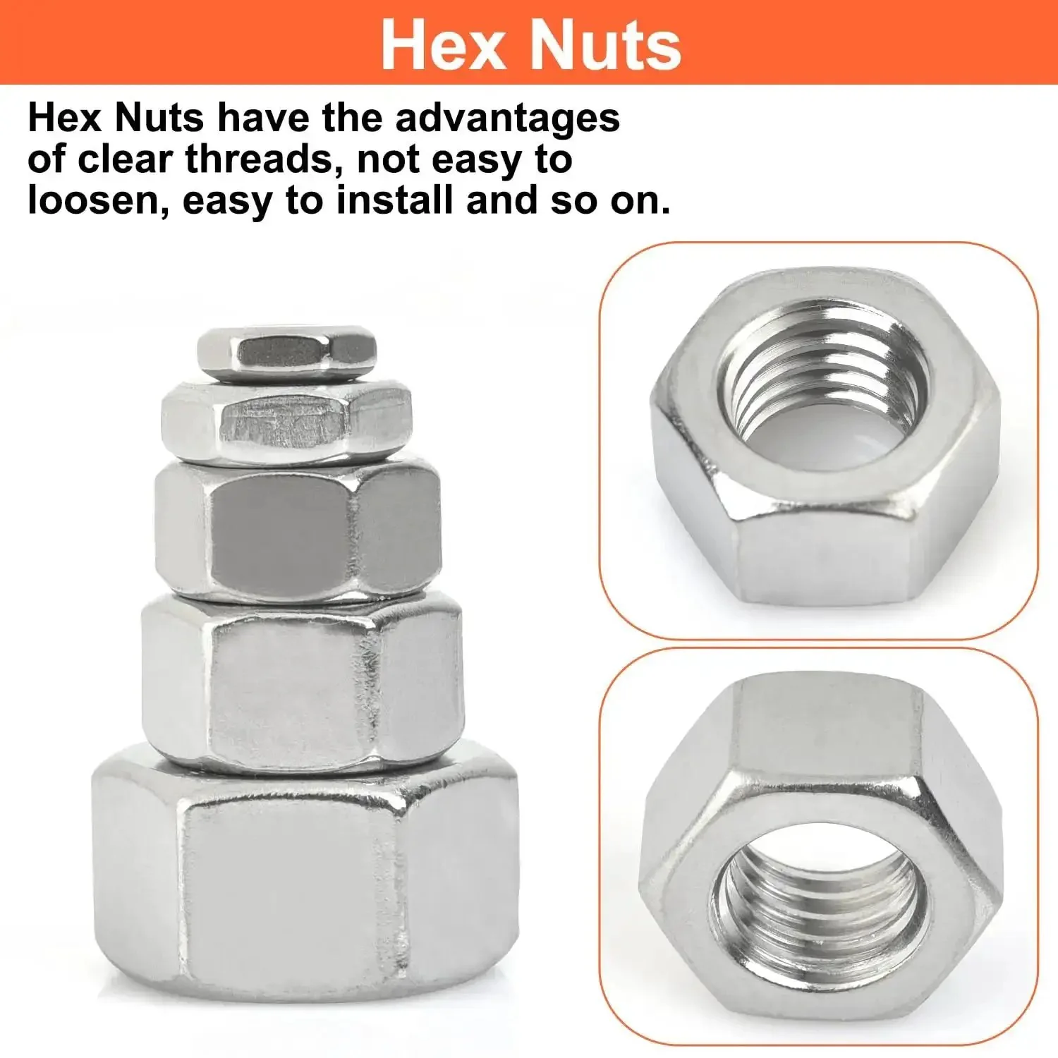 Hex Nuts Assortment Kit 150 Piece Set In 10 SAE Sizes Stainless Steel 304 Includes 4-40 6-32 8-32 10-24 10-32 12-24 1/4-20 5/16-18 3/8-16 1/2-13 Hardware Nuts For DIY Projects And Tool Kits Ideal For Home DIYers And Pro Builds - Image 4