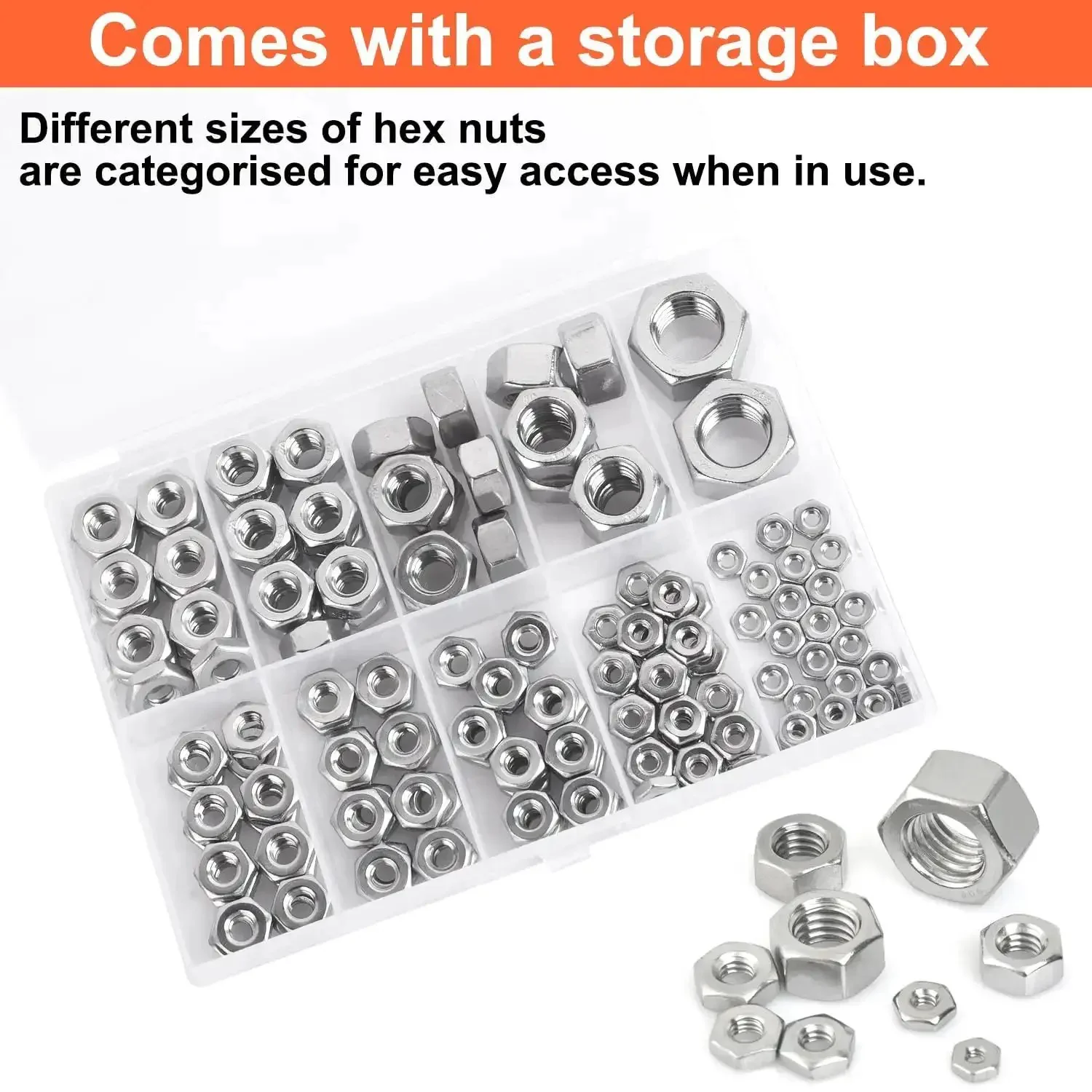 Hex Nuts Assortment Kit 150 Piece Set In 10 SAE Sizes Stainless Steel 304 Includes 4-40 6-32 8-32 10-24 10-32 12-24 1/4-20 5/16-18 3/8-16 1/2-13 Hardware Nuts For DIY Projects And Tool Kits Ideal For Home DIYers And Pro Builds - Image 5