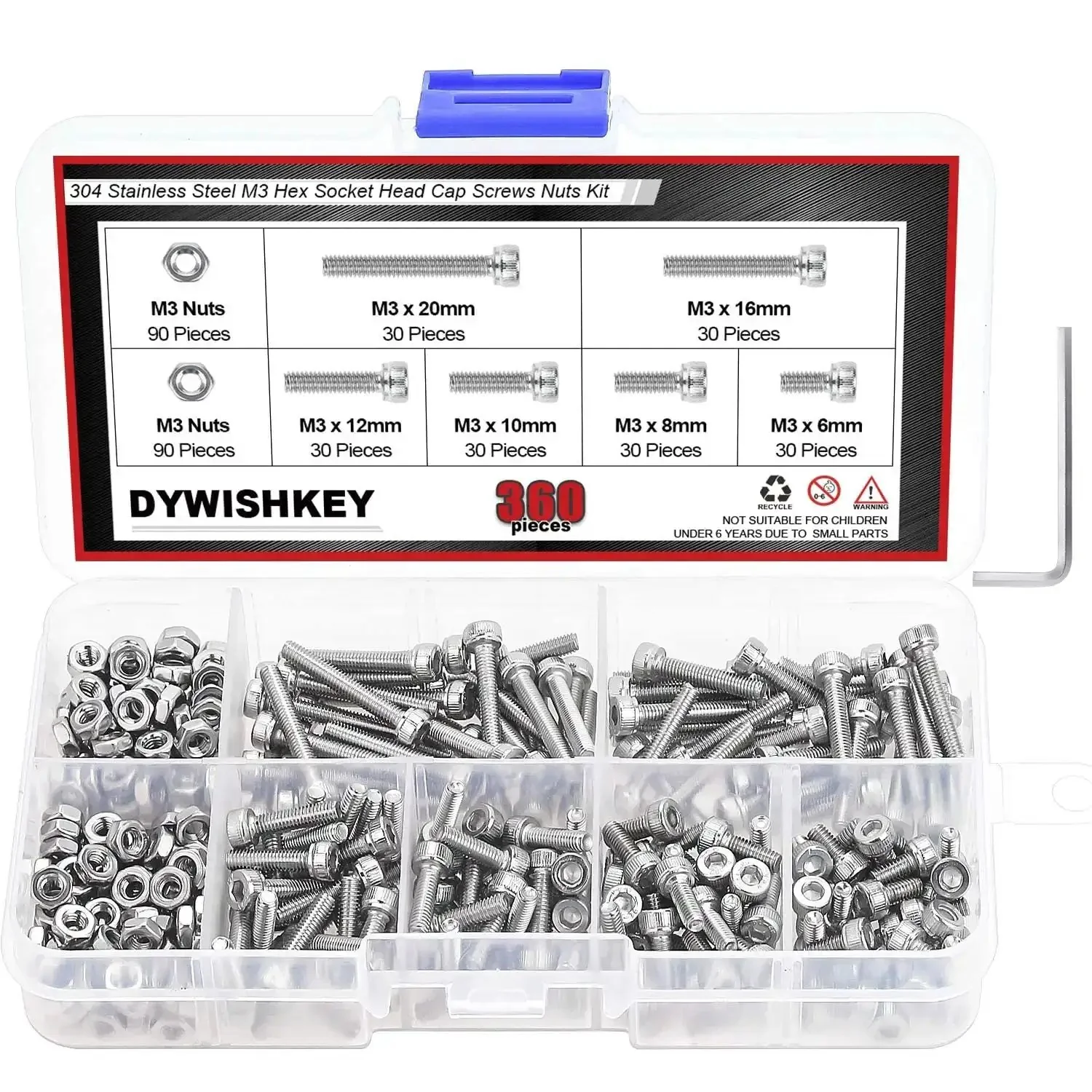 Hex Socket Head Cap Bolts And Nuts Kit Stainless Steel 304 M3 Set In 6 8 10 12 16 20 mm Lengths 360 Pieces Grab And Go DIY Hardware For Gadgets Projects Robotics