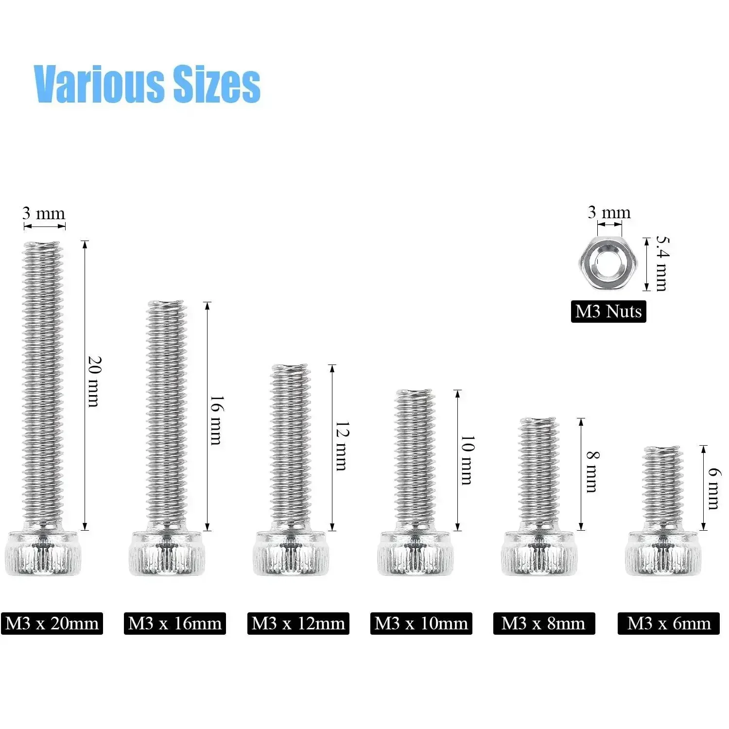 Hex Socket Head Cap Bolts And Nuts Kit Stainless Steel 304 M3 Set In 6 8 10 12 16 20 mm Lengths 360 Pieces Grab And Go DIY Hardware For Gadgets Projects Robotics - Image 6