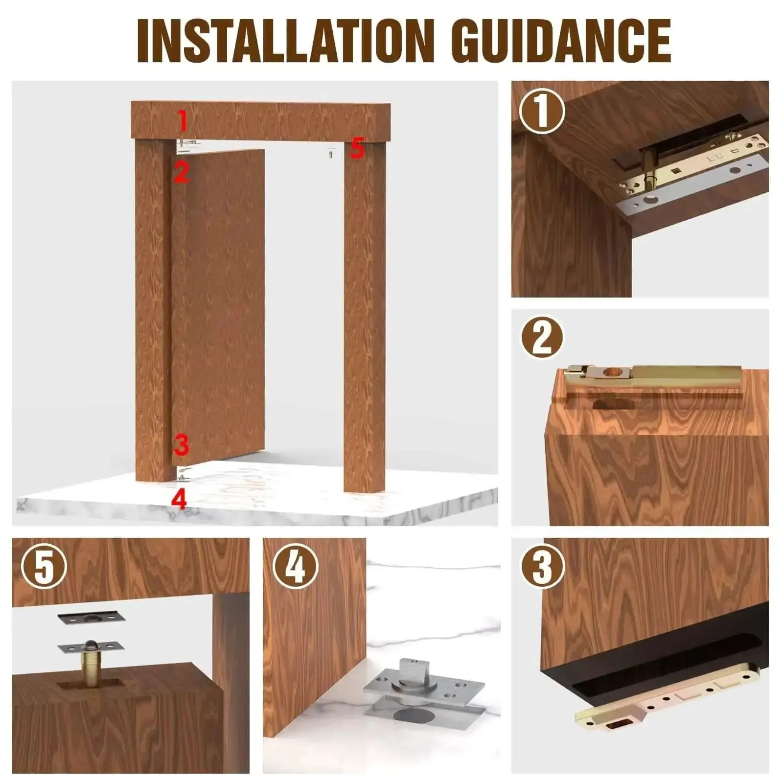 Hidden Door Hinges With Ball Catch For Heavy Duty 220 LB Wood Doors 360 Degree Secret Bookcase Murphy Bookshelf System Invisible Hinge Hardware For Cabinets Panels And Hidden Rooms Easy Install - Image 5