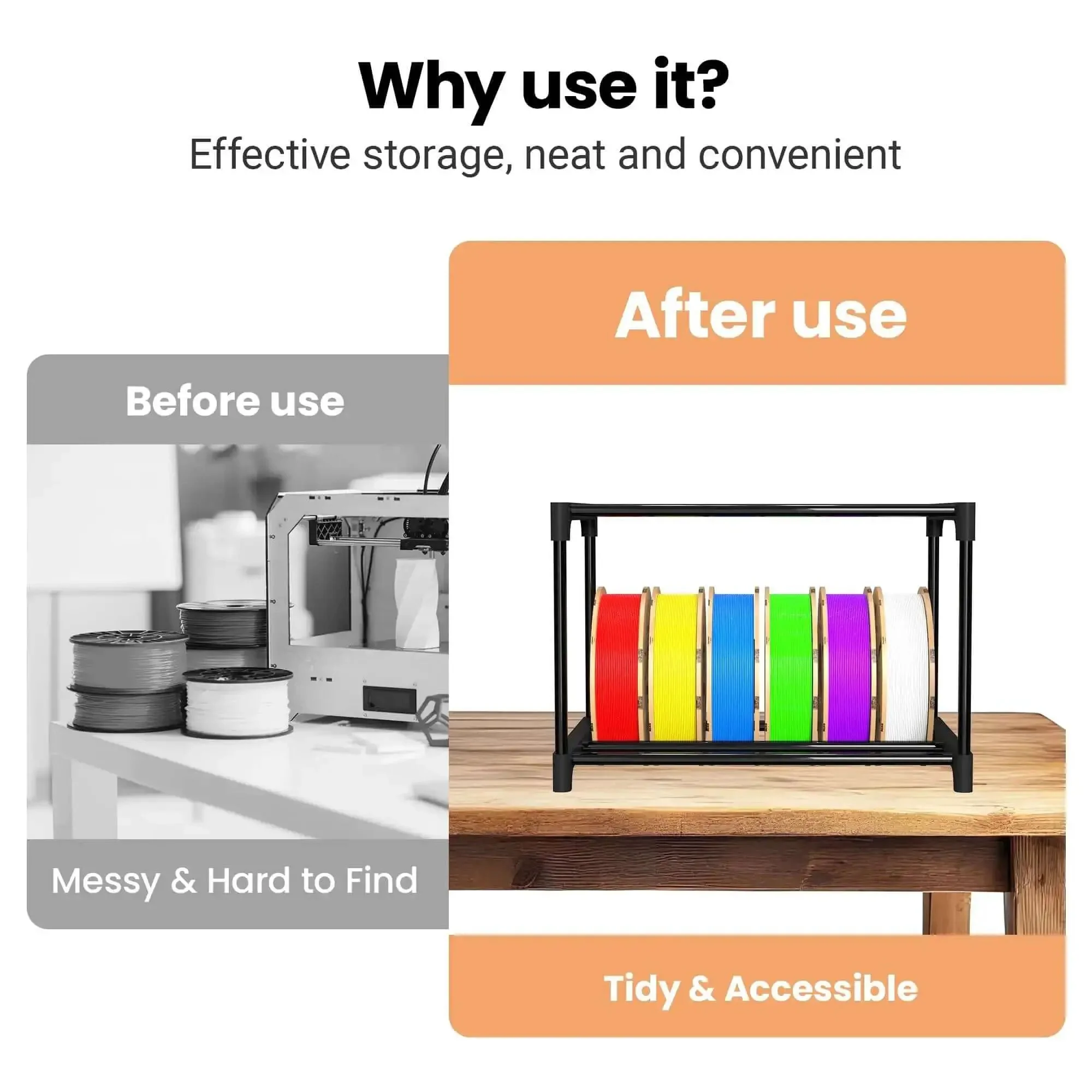 High Capacity 54 Spools Of 1kg 3D Printer Filament Storage Rack With Heavy Duty Metal Spool Holder Tool Free Assembly Modular Design For Home Office Workshop - Image 3