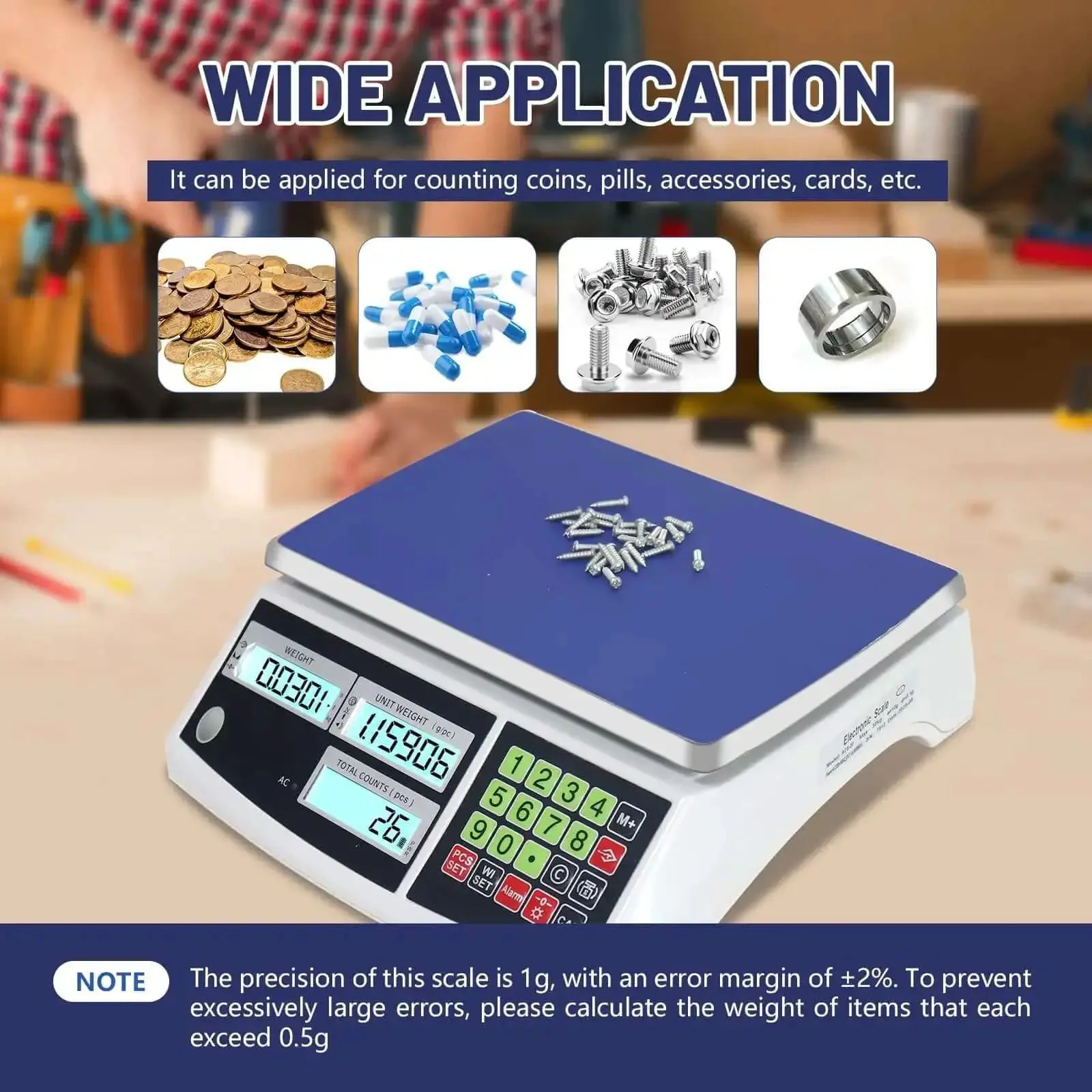 High Capacity Counting Scale 30kg 66lb With 0.1g Precision, Digital Inventory Scale For Parts And Coins, g/kg/lb Modes, Coin Counter, Alarm Mode, Fast, Accurate Readouts For Quick Stock Checks - Image 6