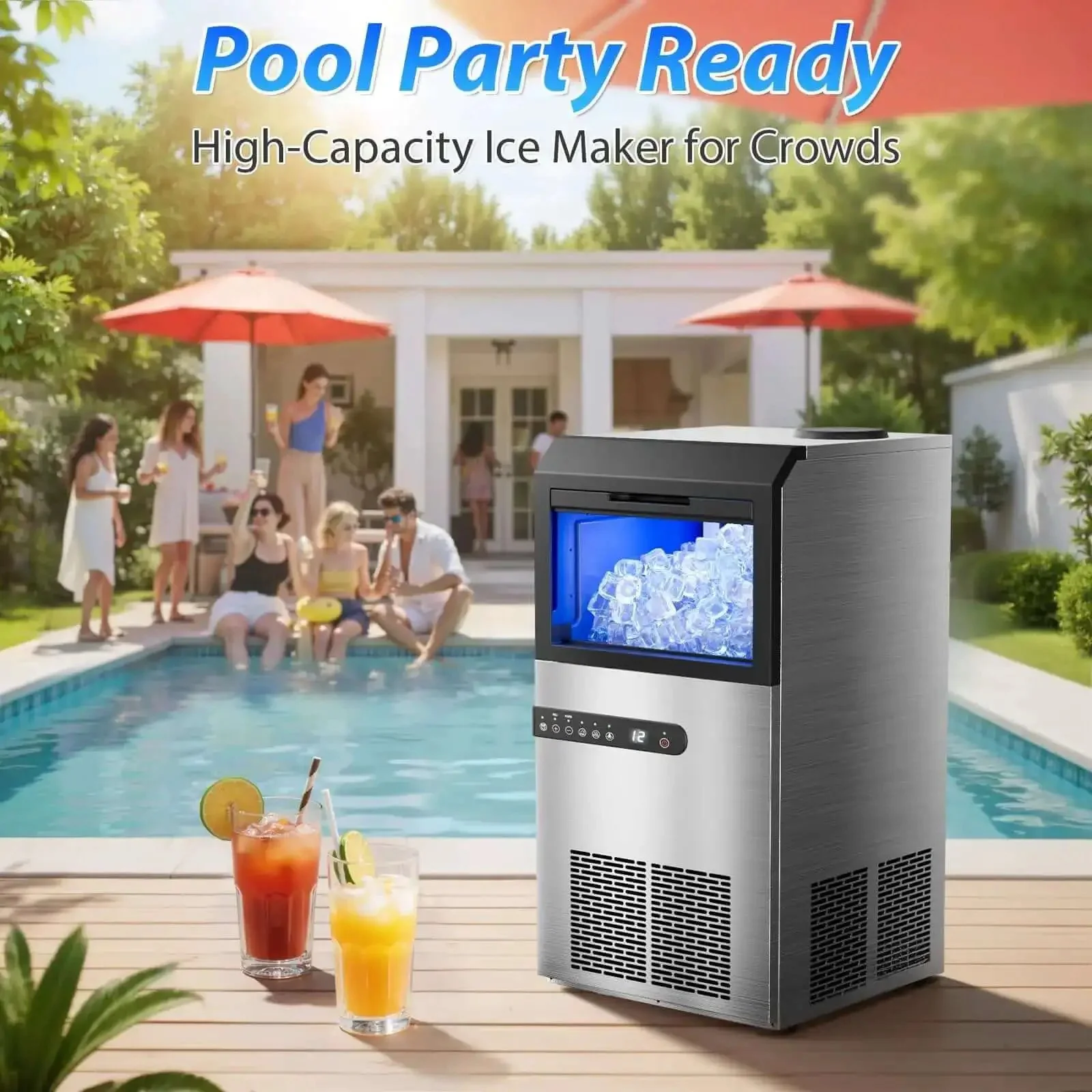 High Efficiency Under Counter Ice Maker, 120 Lbs Per Day, Stainless Steel, 45 Ice Cubes Per Cycle, Dual Water Inlet Modes, Self Clean, 24 Hour Timer, 29Lb Storage Bin For Bar, Coffee Shop, Or Home - Image 2