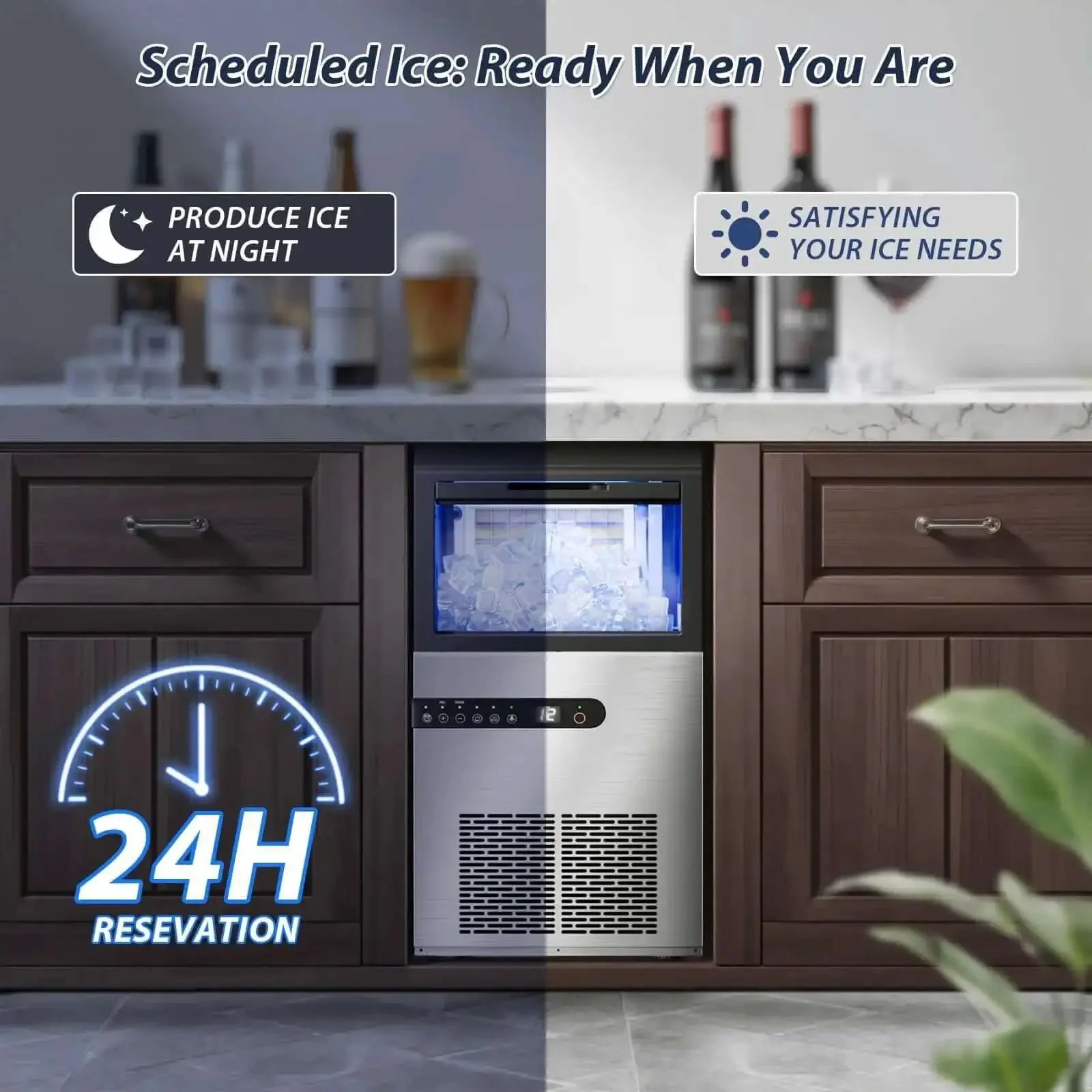 High Efficiency Under Counter Ice Maker, 120 Lbs Per Day, Stainless Steel, 45 Ice Cubes Per Cycle, Dual Water Inlet Modes, Self Clean, 24 Hour Timer, 29Lb Storage Bin For Bar, Coffee Shop, Or Home - Image 6