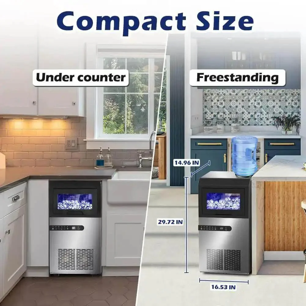 High Efficiency Under Counter Ice Maker, 120 Lbs Per Day, Stainless Steel, 45 Ice Cubes Per Cycle, Dual Water Inlet Modes, Self Clean, 24 Hour Timer, 29Lb Storage Bin For Bar, Coffee Shop, Or Home - Image 7