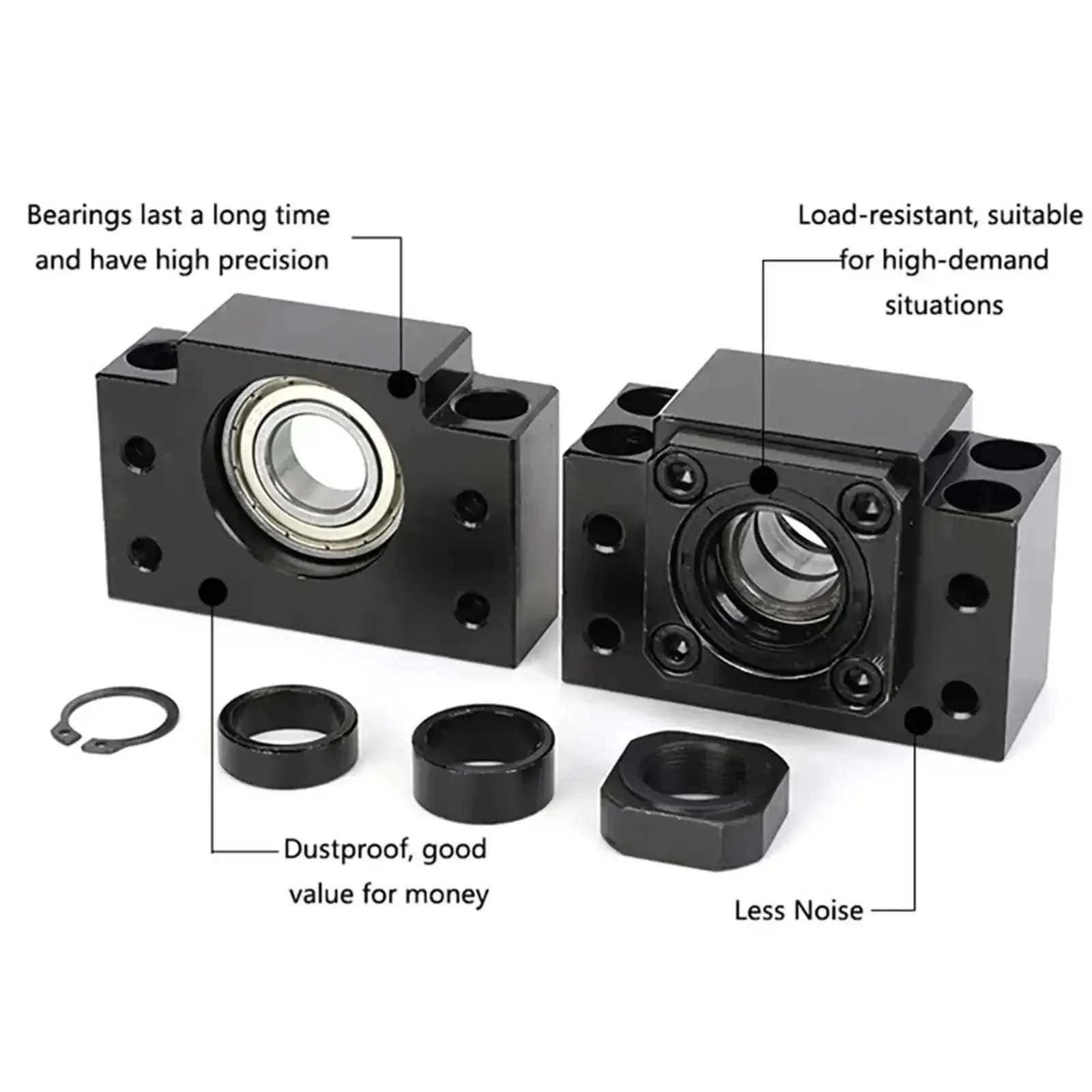 High Performance Ball Screw Nut Assembly For SFU1605 SFU1610 Bidirectional Left And Right Hand Thread With Anti Backlash 500mm Length Carbon Steel Heavy Duty Precision Linear Motion Component For CNC Machines - Image 5