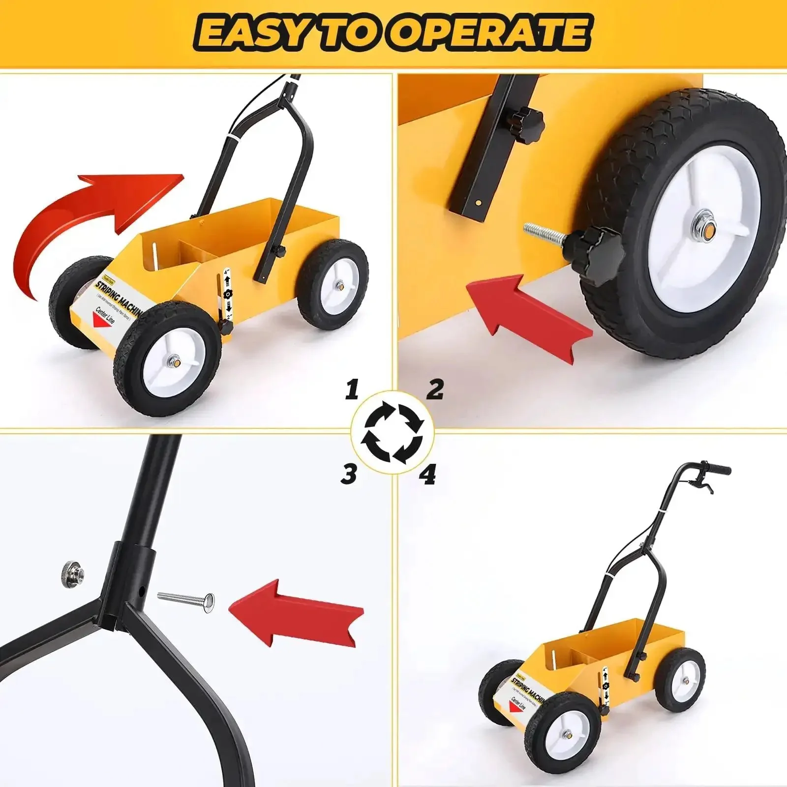 High Performance Parking Lot Line Striper For Inverted Spray Paint With 8 Inch Heavy Duty Wheels Professional Inverted Spray Paint Compatible Easy To Use Lane Marking Machine Durable Yellow - Image 3