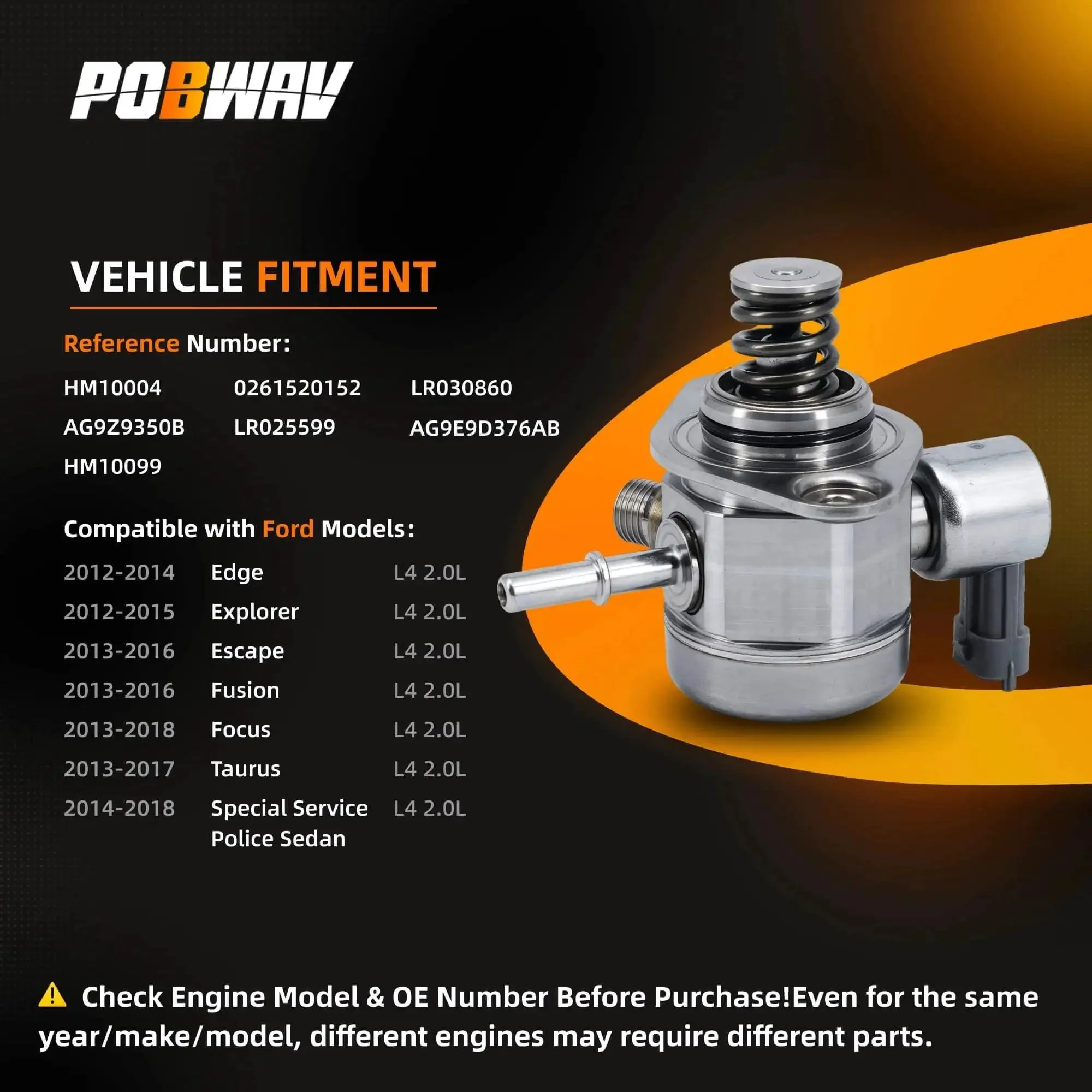 High Pressure Fuel Pump For 2.0L L4 Engines, Plug And Play, Compatible With Ford Edge, Escape, Explorer, Focus, Fusion Police Sedan, Land Rover Discovery LR2, Range Rover Evoque, Lincoln MKC, MKT, MKZ, AG9E9D376AB And 0261520152 - Image 7