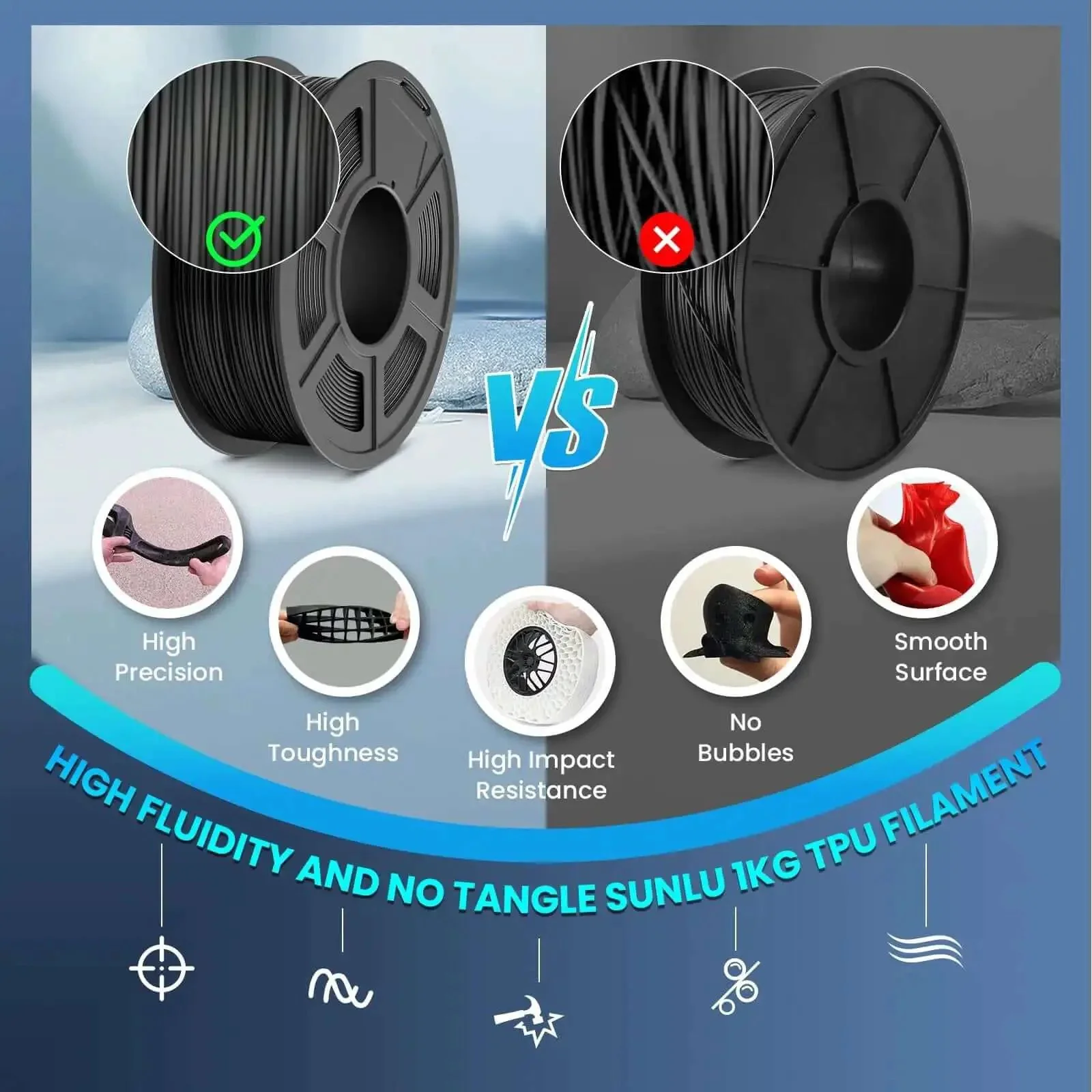 High Speed Flexible TPU Filament 1.75mm 1kg For Fast Prints With Dimensional Accuracy About 0.03mm Sweet For Flexible Parts In Robotics And Fashion Projects Works With Most FDM 3D Printers Grey - Image 6