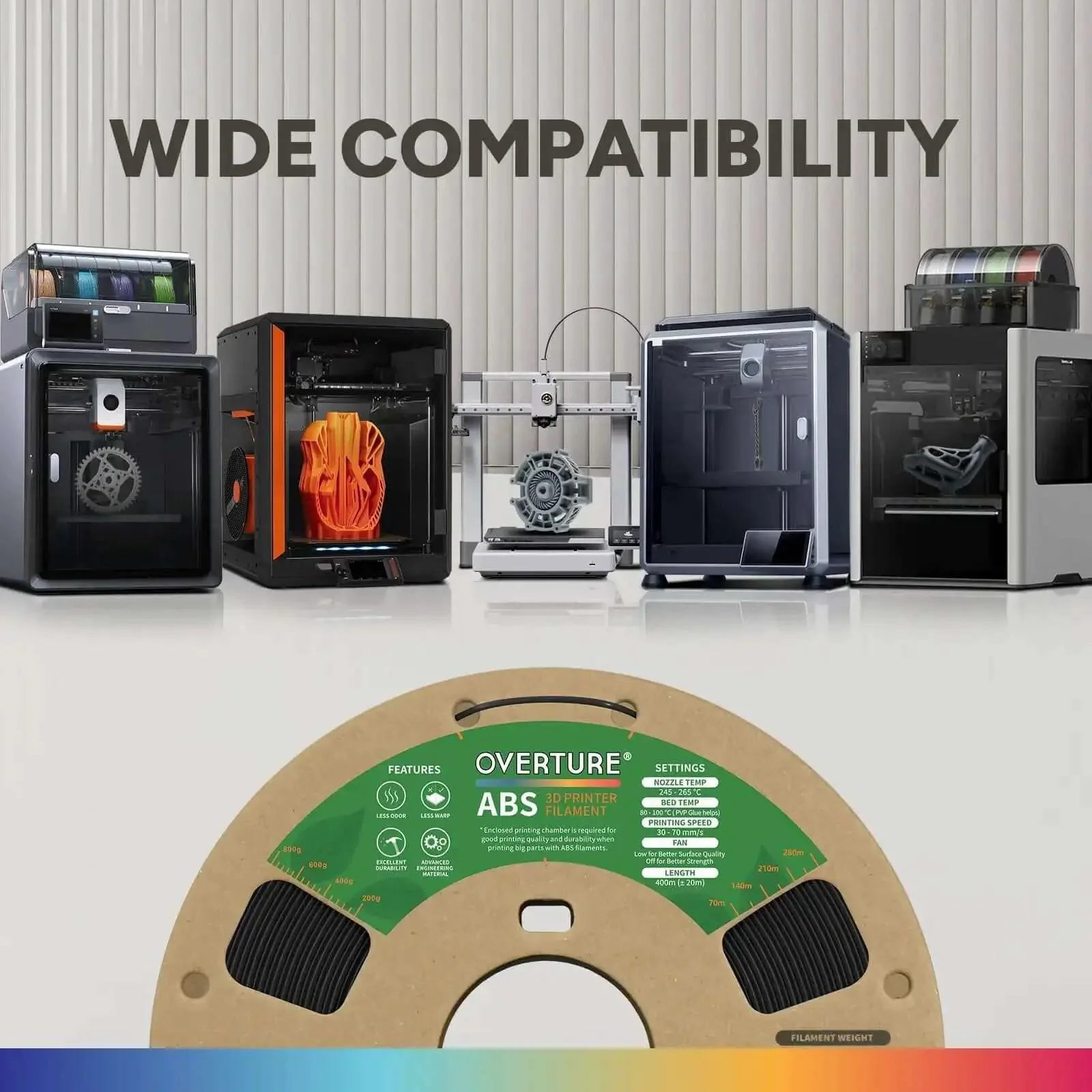 High-Strength ABS 1.75mm Filament For 3D Printers, Heat Resistant And Low Warping Black 1kg Spool, Precise Tolerance, Plus Minus 0.02mm, Durable Prototyping Material For Automotive Parts, Enclosures, And Great Layer Adhesion - Image 2