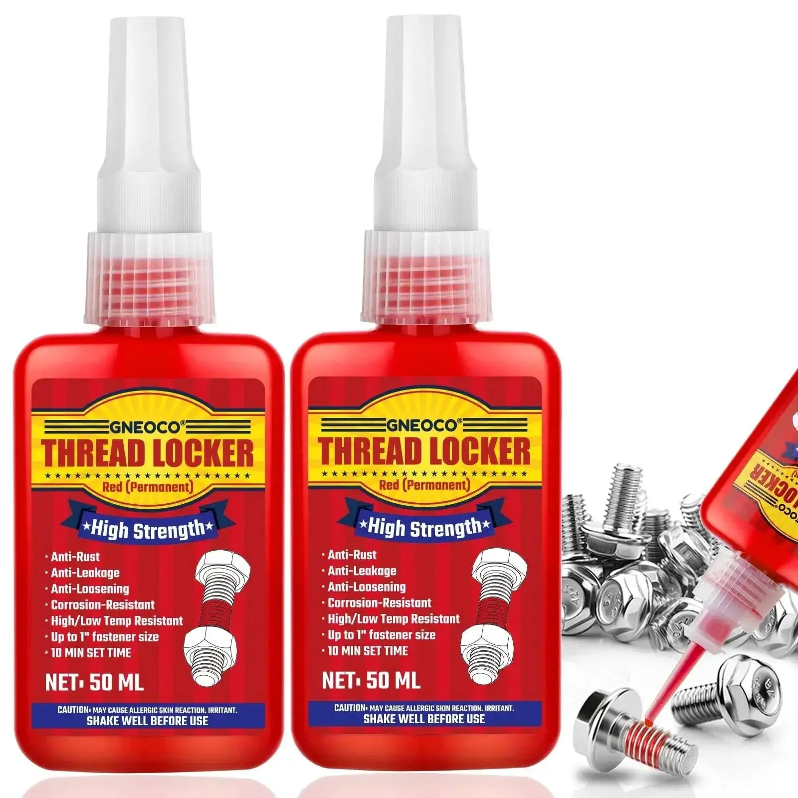 High Strength Red Thread Locker for Nuts and Bolts Permanent Bonding That Prevents Loosening From Vibration Ideal For Automotive Machinery And DIY Fasteners Two 50ml Bottles Of Red Anaerobic Glue