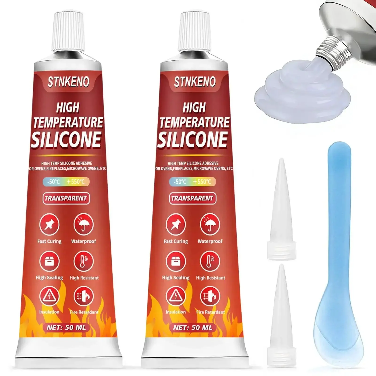 High Temp Silicone Sealant Adhesive For Ovens Fireplaces And Microwaves, Heat Resistant, Waterproof Quick Drying Silicone Glue For Insulation Transparent, 2 Pack 3.53 OZ