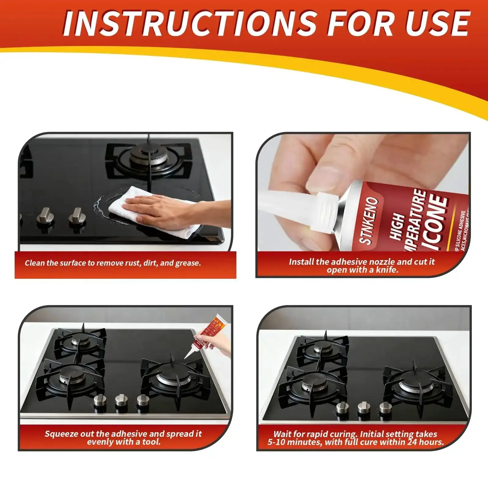 High Temp Silicone Sealant Adhesive For Ovens Fireplaces And Microwaves, Heat Resistant, Waterproof Quick Drying Silicone Glue For Insulation Transparent, 2 Pack 3.53 OZ - Image 4