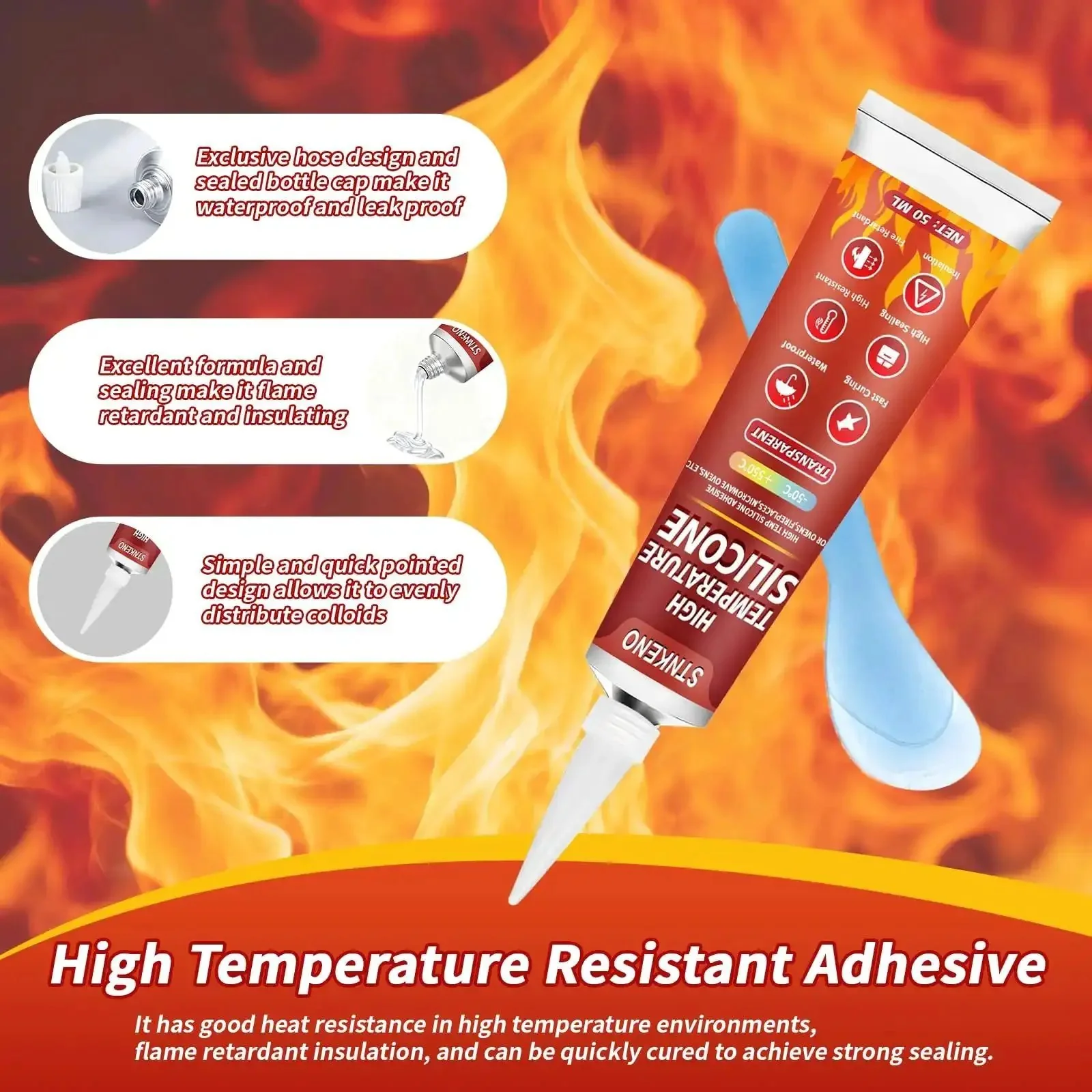 High Temp Silicone Sealant Adhesive For Ovens Fireplaces And Microwaves, Heat Resistant, Waterproof Quick Drying Silicone Glue For Insulation Transparent, 2 Pack 3.53 OZ - Image 5