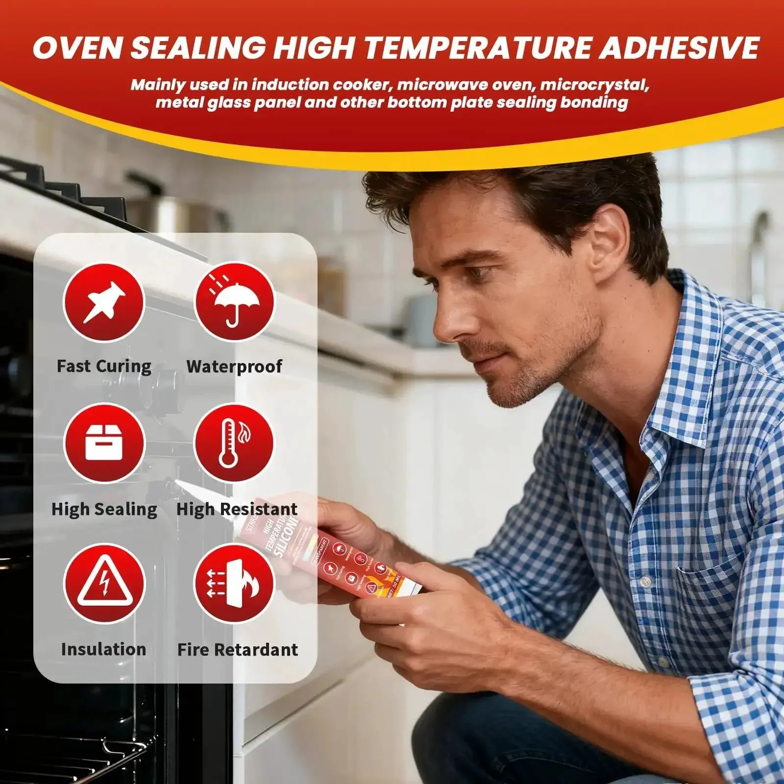 High Temp Silicone Sealant Adhesive For Ovens Fireplaces And Microwaves, Heat Resistant, Waterproof Quick Drying Silicone Glue For Insulation Transparent, 2 Pack 3.53 OZ - Image 7