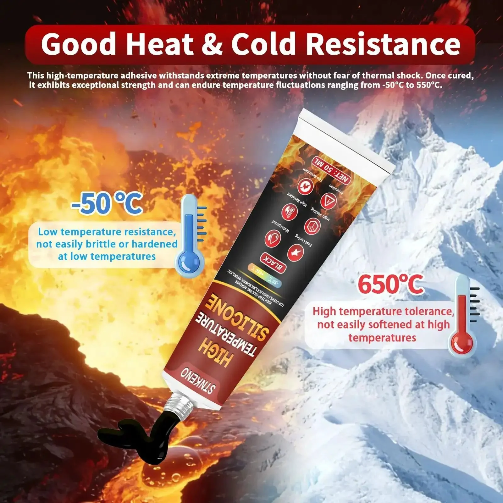 High Temperature Silicone Sealant For Ovens And Microwaves Black Heavy Duty Heat Resistant Adhesive Fast Curing Waterproof And Insulation Two Pack 3.53 Oz Per Tube - Image 6