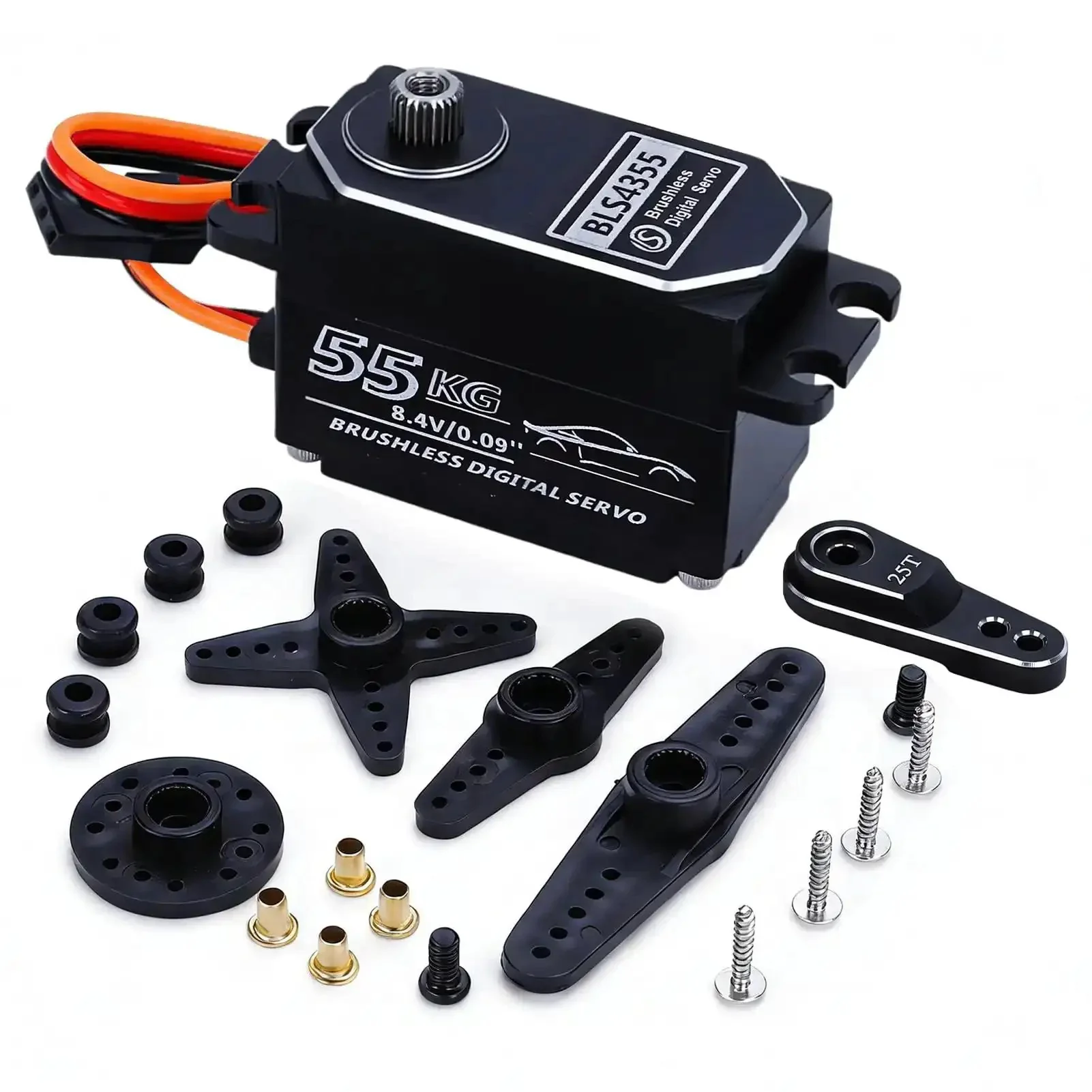 High Torque 55Kg Low Profile Programmable Brushless Digital Servo For 1 To 10 Drift Cars 0.09Sec Speed Full Metal Gear Steering Servo Durable Servo Motor Kit With 180 Degree Range For Precision Steering