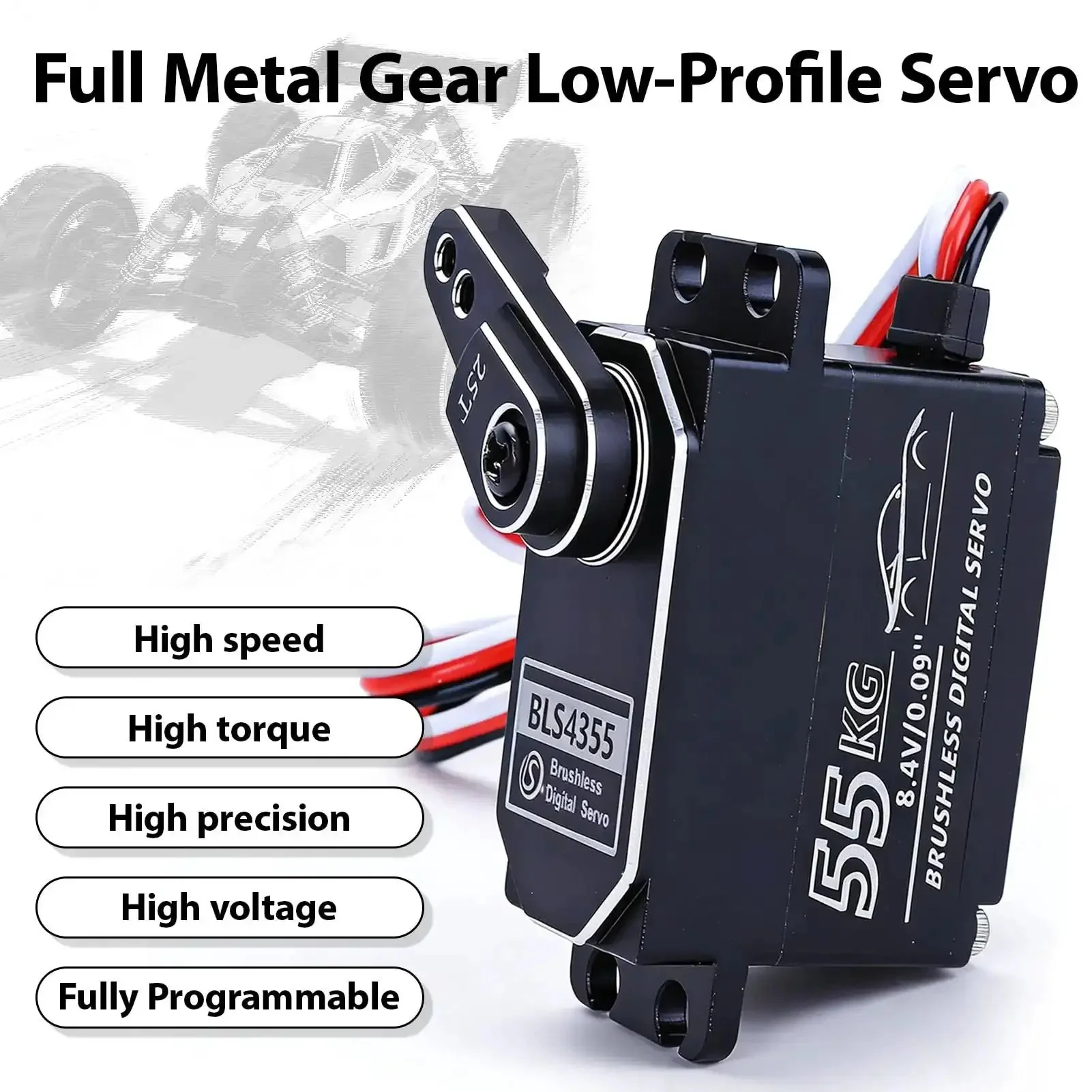 High Torque 55Kg Low Profile Programmable Brushless Digital Servo For 1 To 10 Drift Cars 0.09Sec Speed Full Metal Gear Steering Servo Durable Servo Motor Kit With 180 Degree Range For Precision Steering - Image 5