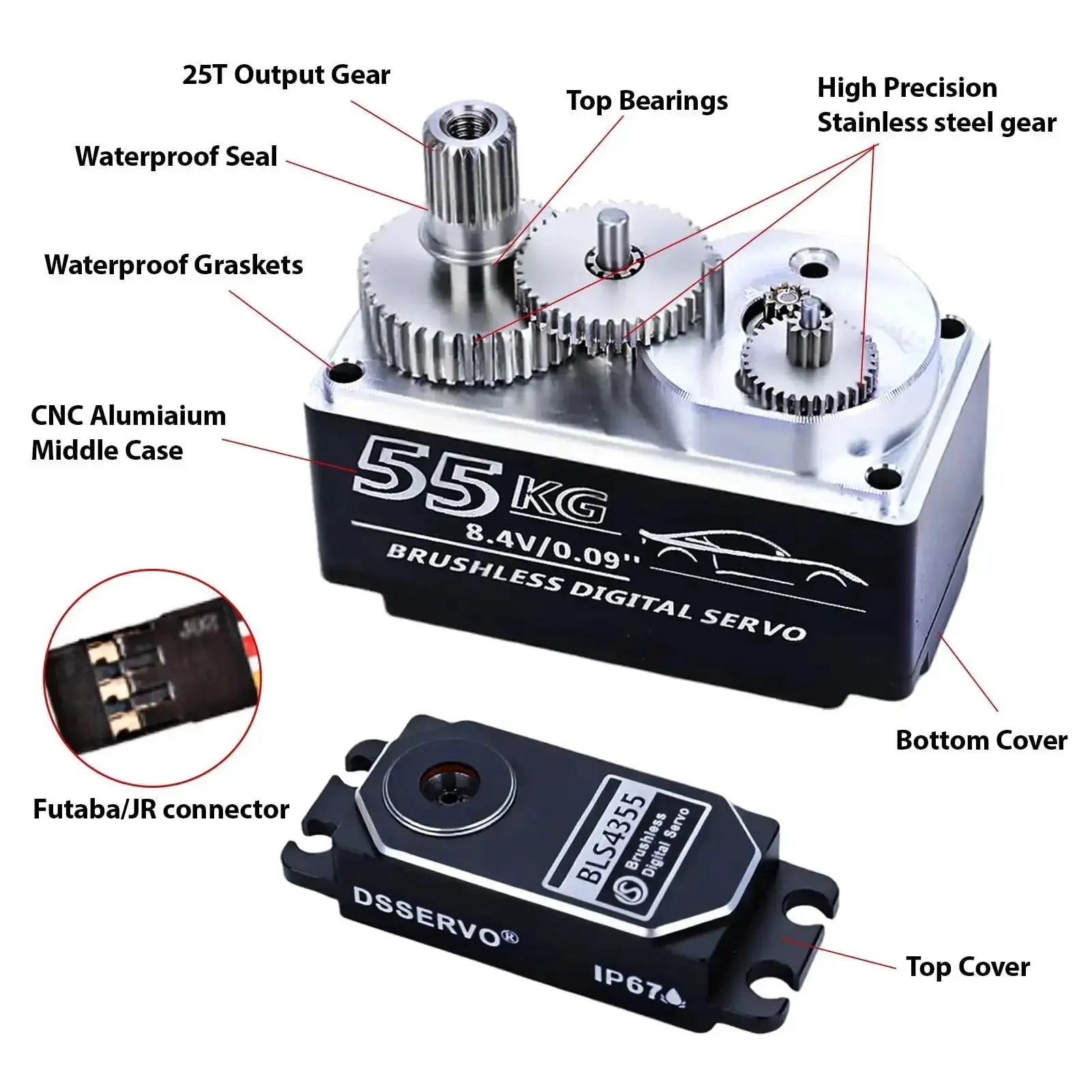 High Torque 55Kg Low Profile Programmable Brushless Digital Servo For 1 To 10 Drift Cars 0.09Sec Speed Full Metal Gear Steering Servo Durable Servo Motor Kit With 180 Degree Range For Precision Steering - Image 7