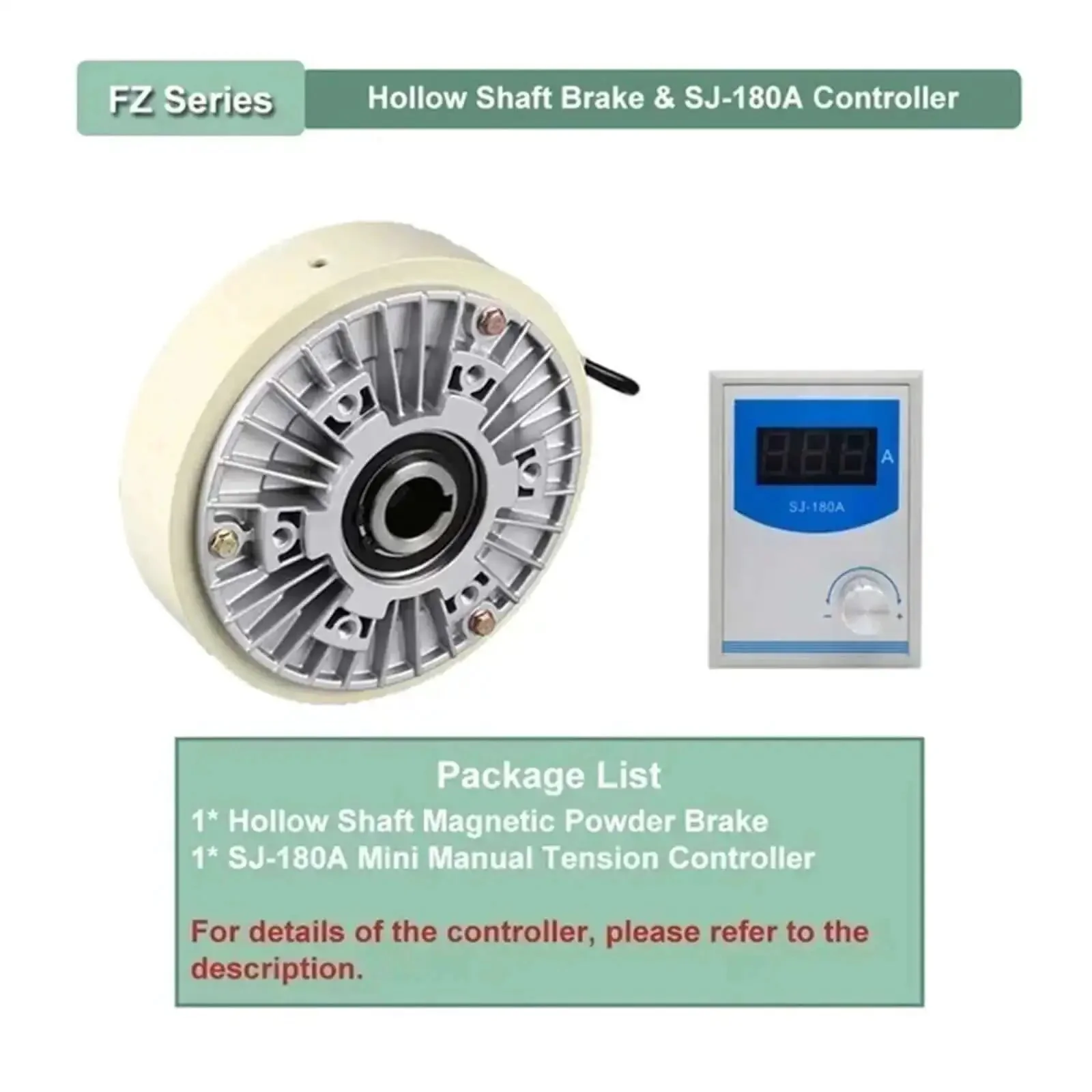 Hollow Shaft Magnetic Powder Brake Kit DC 24V 1400RPM 6-400Nm Torque Range With Controller SJ180A 12Nm Hollow Shaft Ready For Industrial Machines And Conveyors - Image 5