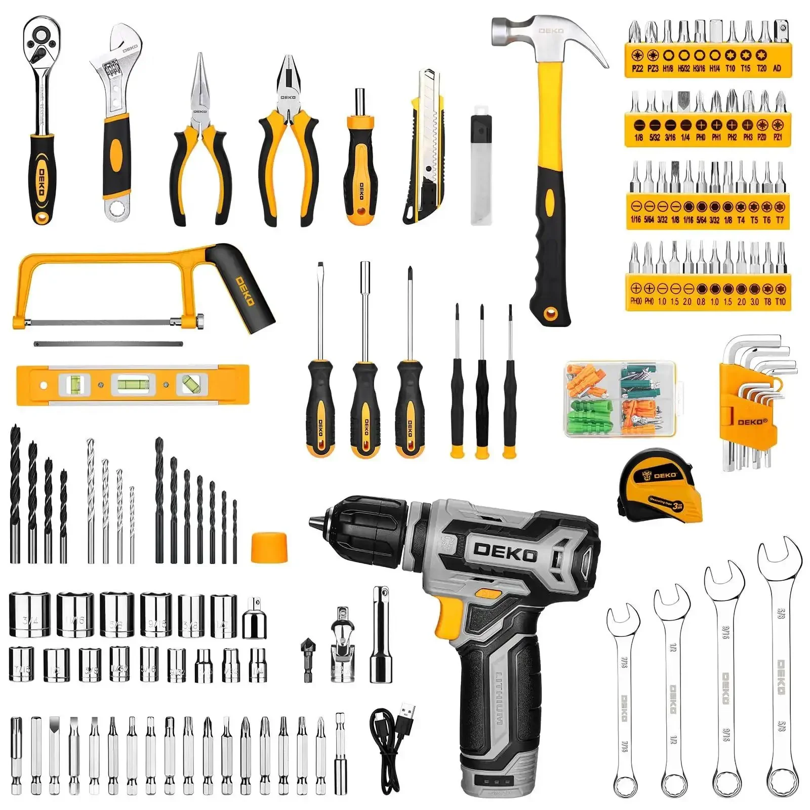 Home Mechanic Tool Box Set With 12V Cordless Drill For DIYers Handy Tools Kit In Portable Drawer Toolbox Organizer For Home Projects And Auto Repairs All In One Storage Case - Image 5