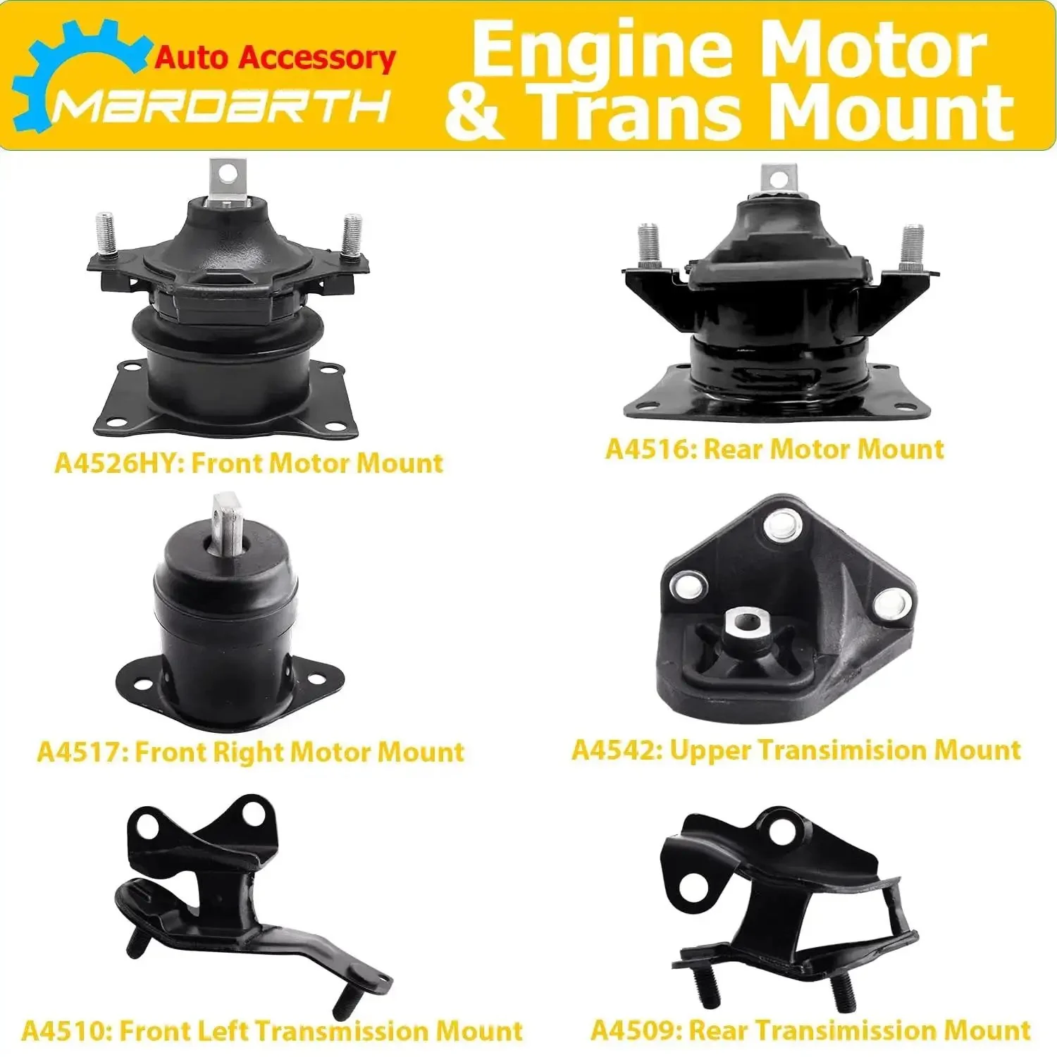 Honda Accord 2003 2004 2005 2006 2007 2.4L Automatic Beefed Up Engine And Transmission Mount Replacement Kit Replaces A4526HY A4517 A4509 A4542 A4516 A4510 - Image 7