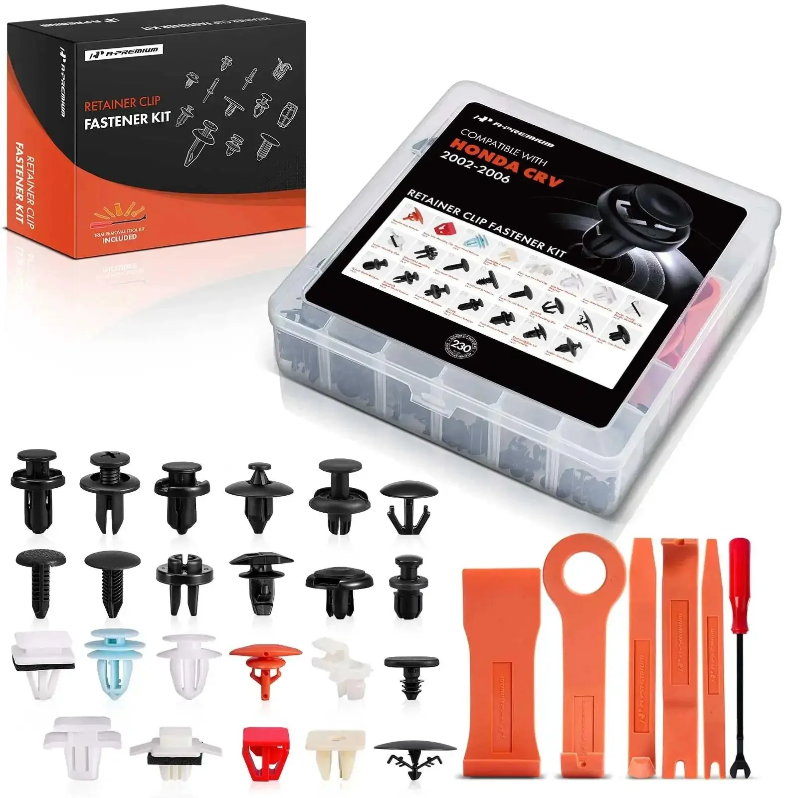 Honda CR-V 2002-2011 Grab-and-Go 230 Piece Car Body Must-Have Fastener Kit With Removal Tool And 23 Sizes For Bumper, Fender, Door Panel, Weatherstrip, Hood, Headlight, Push Pin Rivets And Retainers