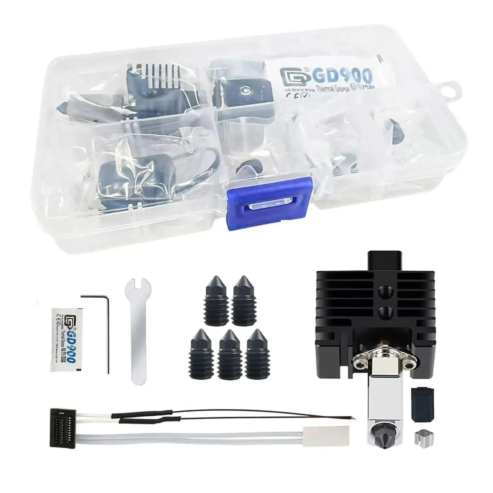 Hotend Upgrade Kit For Bambu Lab P1P P1S Printers With Standby Nozzles Includes 5 Hardened Steel Nozzles 0.2 0.4 0.6 0.8 1.0mm DIY Tools Spare Parts Box All Metal Construction Better Heat Dissipation And Wear Resistance
